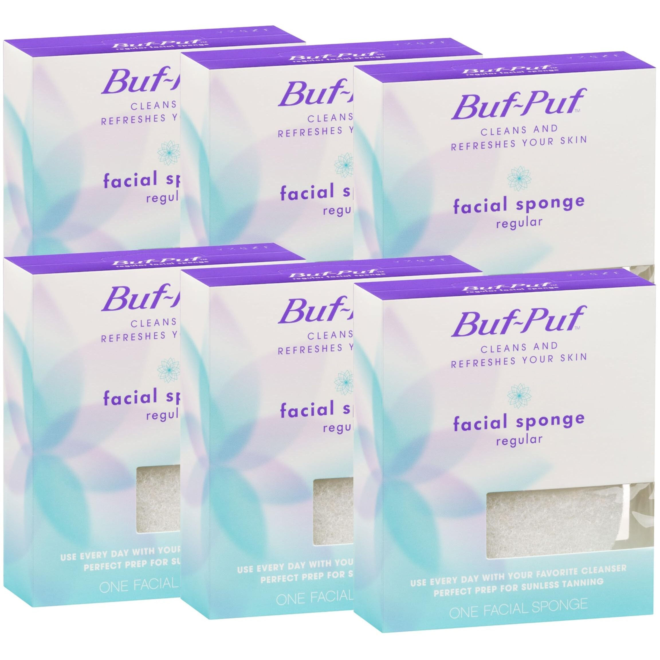 Buf-Puf Reusable Facial Sponge, Regular, 6 Count