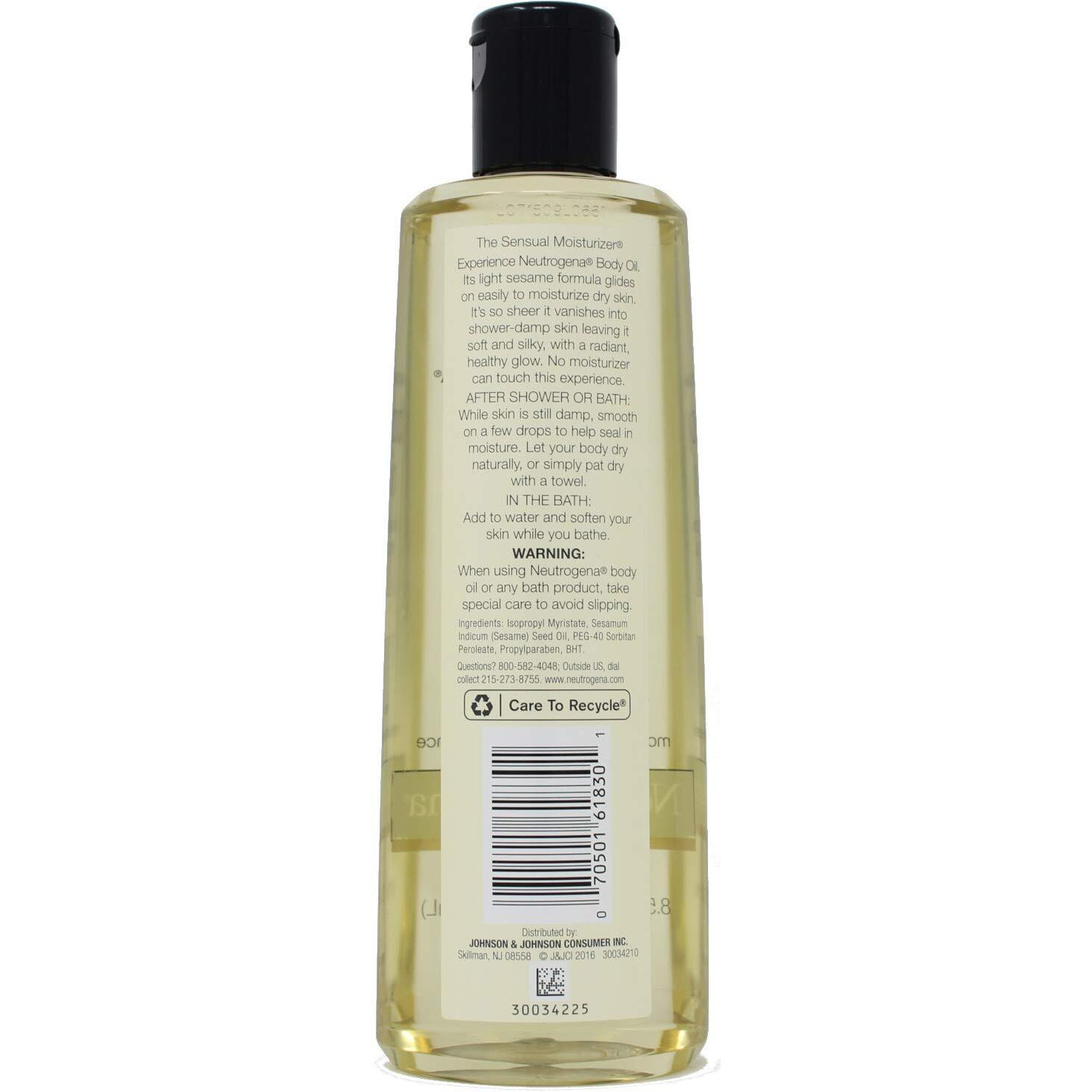 Neutrogena Fragrance-Free Lightweight Body Oil for Dry Skin, Fragrance Free, 8.5 Fl Oz