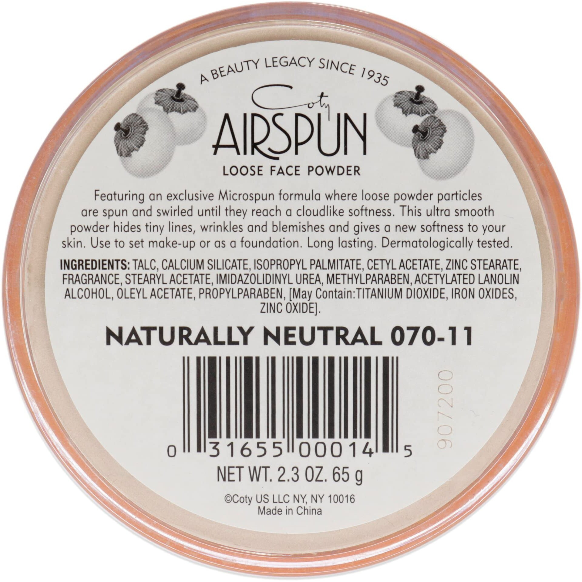 Coty AIRSPUN Face Powder, Naturally Neutral, 2.3 Oz, Natural Tone Loose Face Powder, for Setting Makeup or Foundation, Lightweight, Long Lasting, Pack of 1