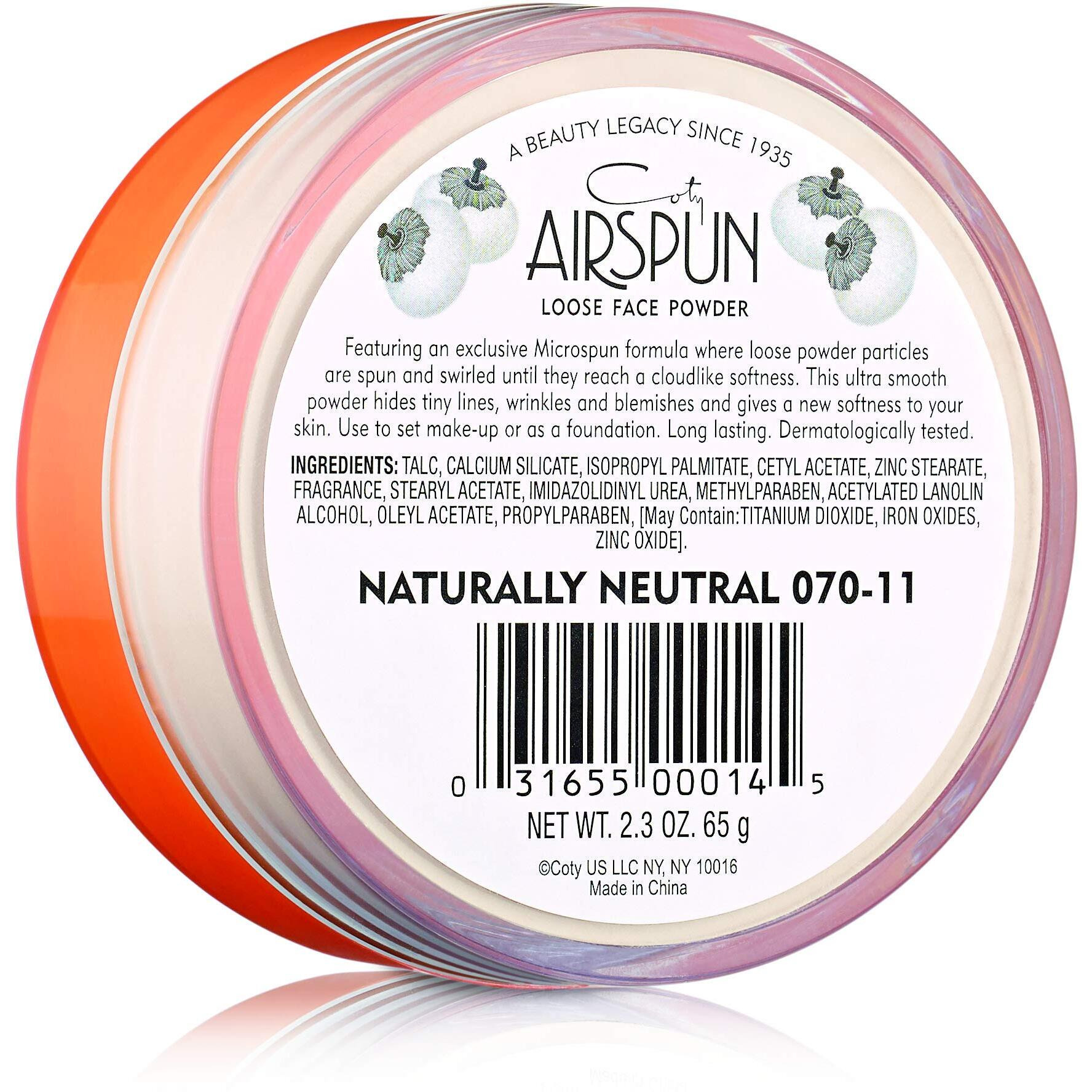 Coty AIRSPUN Face Powder, Naturally Neutral, 2.3 Oz, Natural Tone Loose Face Powder, for Setting Makeup or Foundation, Lightweight, Long Lasting, Pack of 1