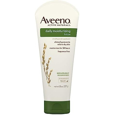 Aveeno Daily Moisturizing Body Lotion with Soothing Prebiotic Oat, Gentle Lotion Nourishes Dry Skin With Moisture, Paraben-, Dye- & Fragrance-Free, Non-Greasy & Non-Comedogenic, 8 fl. oz