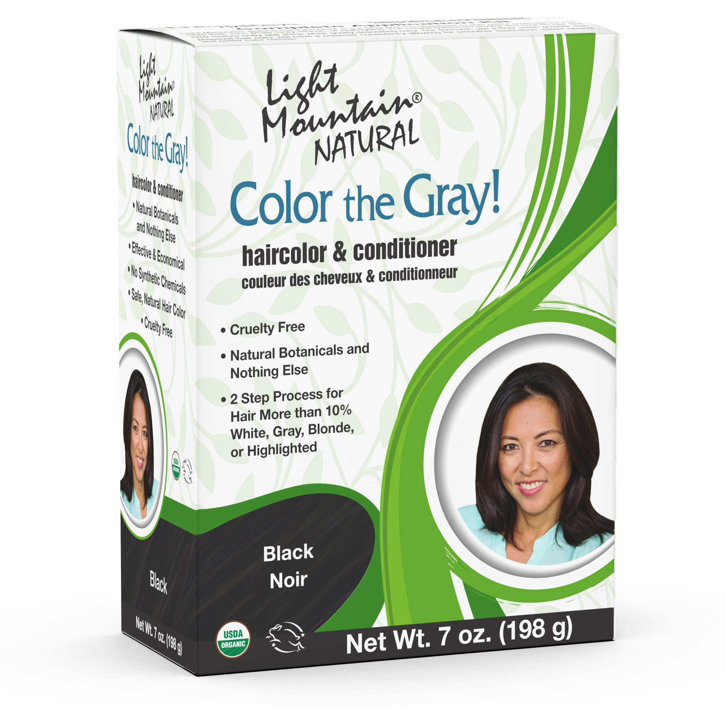 Light Mountain Henna Hair Color & Conditioner, Color the Gray - Black Hair Dye for Men/Women, Chemical-Free Semi-Permanent Hair Color for White, Gray, Blonde, or Highlighted Hair, 7 Oz