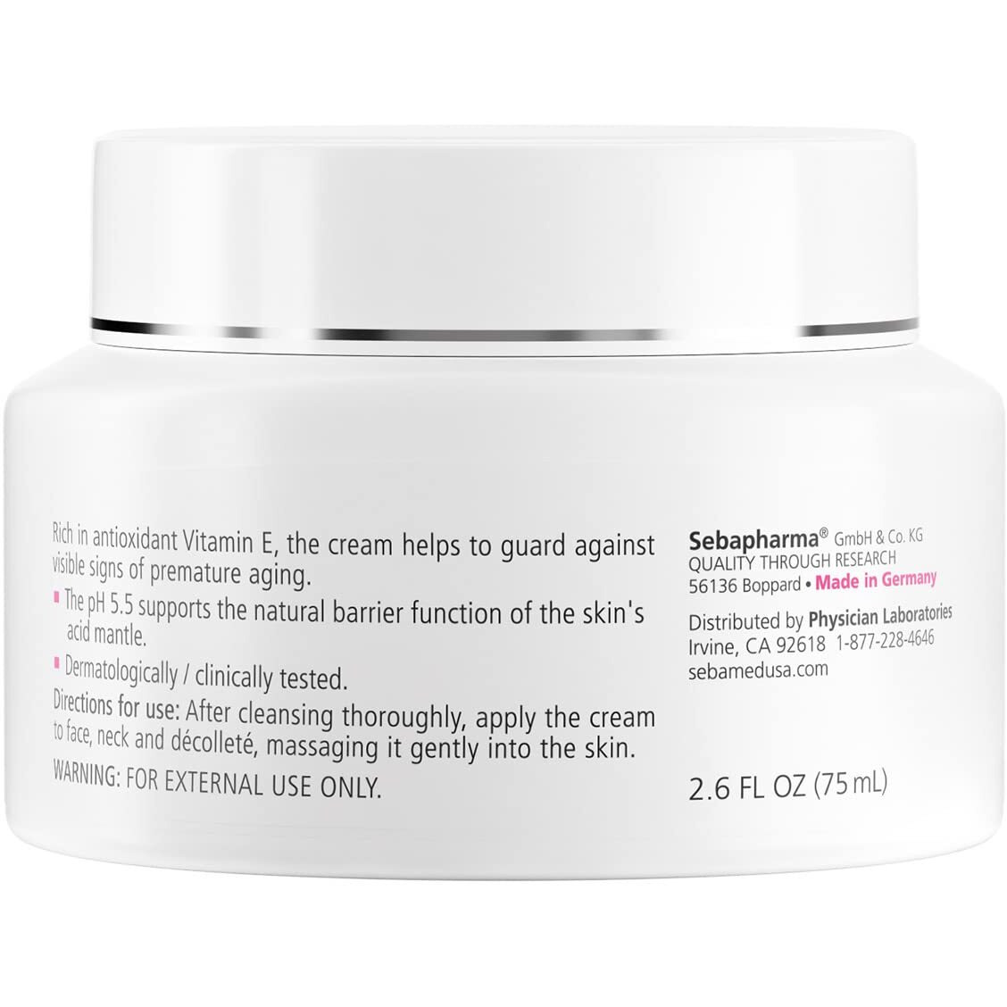 seba med Moisturizing Face Cream for Sensitive Skin pH 5.5 Hypoallergenic Ultra Hydrating with Vitamin E Dermatologist Recommended 2.6 Fluid Ounces (75 Milliliters)