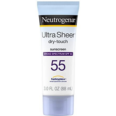 Neutrogena Ultra Sheer Dry-Touch Sunscreen Lotion, Broad Spectrum SPF 55 UVA/UVB Protection, Lightweight Water Resistant Face & Body Sunscreen, Non-Greasy, Travel Size, 3 fl. oz