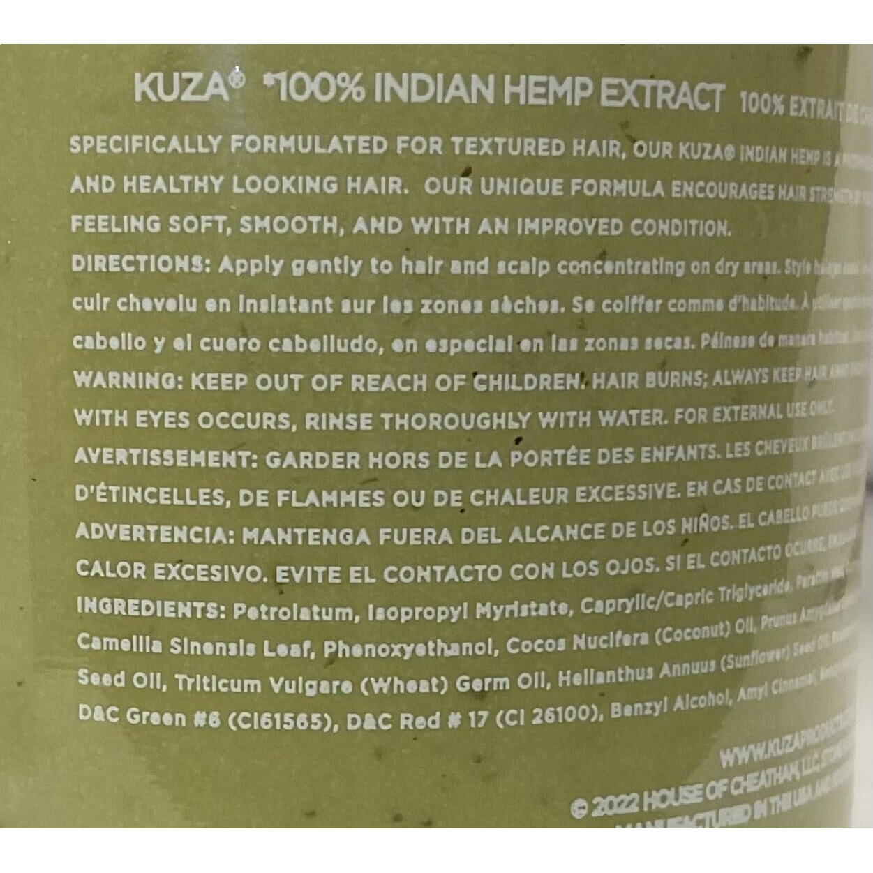Kuza 100% Indian Hemp Hair And Scalp Treatment With Chebe, 7.7oz Jar, Formulated for Textured Hair, Blend of Fine Oils & Natural Herbs, Protects and Strengthens, No Sulfates or Mineral Oil
