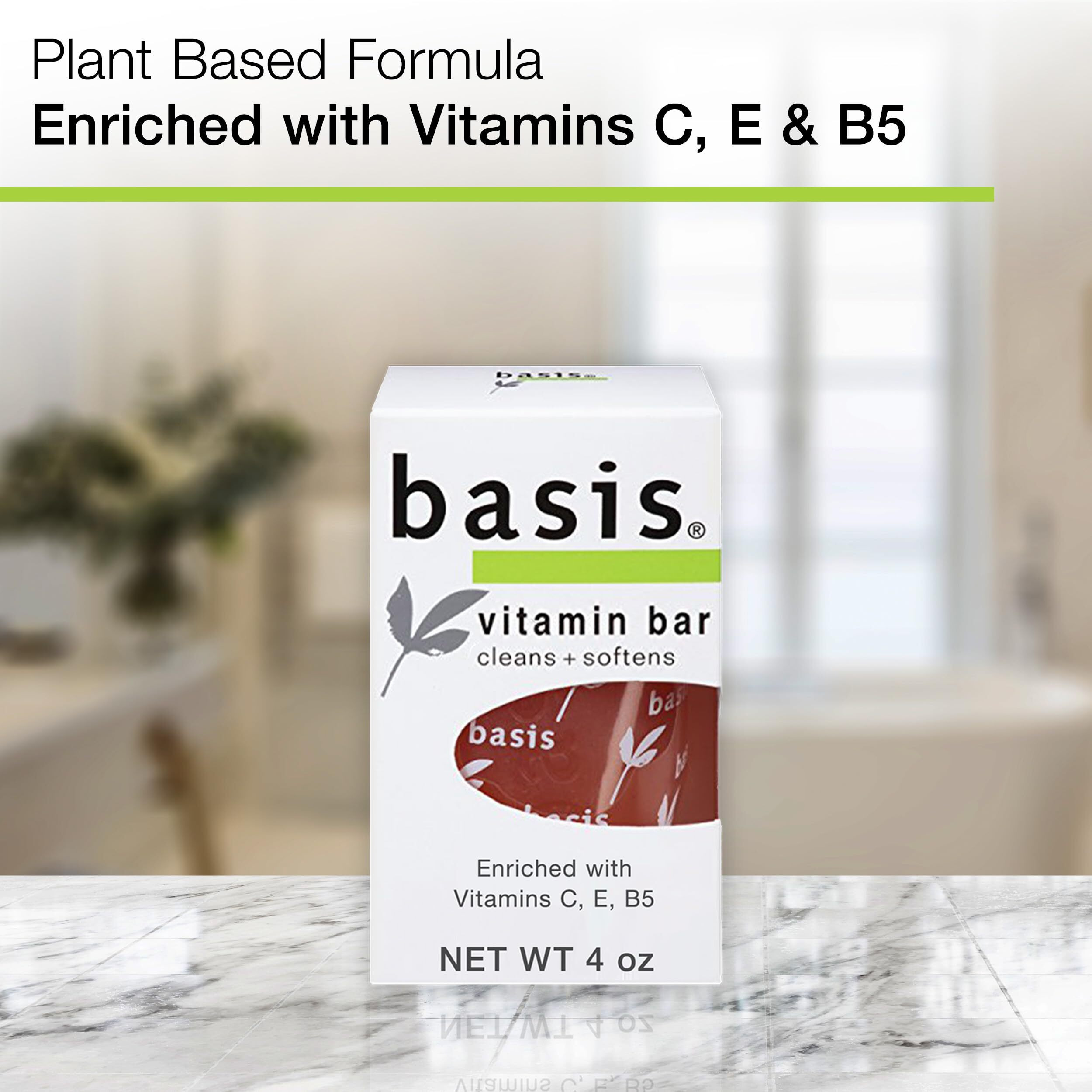 Basis Vitamin Bar Soap - Cleans and Softens with Vitamin C, E, and B5 - Use for Body Wash or Hand Soap - Pack of 6 Bars