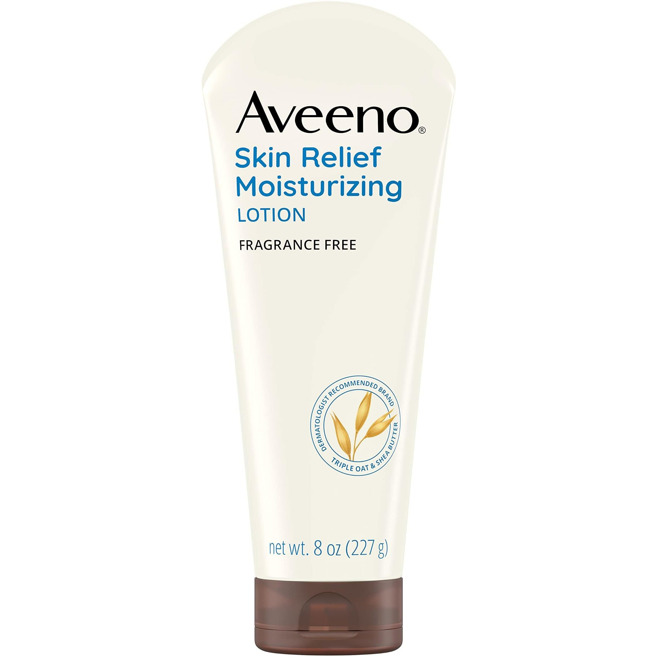 Aveeno Skin Relief 24-Hour Moisturizing Lotion for Sensitive Skin with Natural Shea Butter & Triple Oat Complex, Unscented Therapeutic Lotion for Extra Dry, Itchy Skin, 8 fl. oz