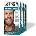 Just For Men Mustache & Beard, Beard Dye for Men with Brush Included for Easy Application, With Biotin Aloe and Coconut Oil for Healthy Facial Hair - Medium Brown, M-35, Pack of 3
