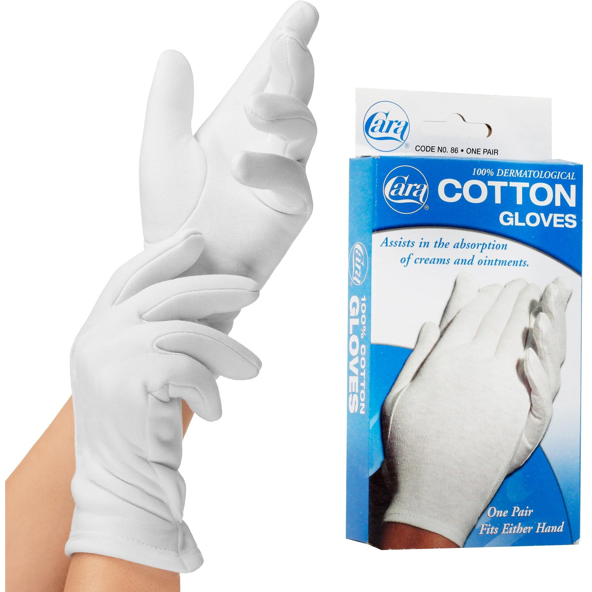 Cara Moisturizing Eczema 100% Premium Cotton Gloves, Large, White, 1 Pair