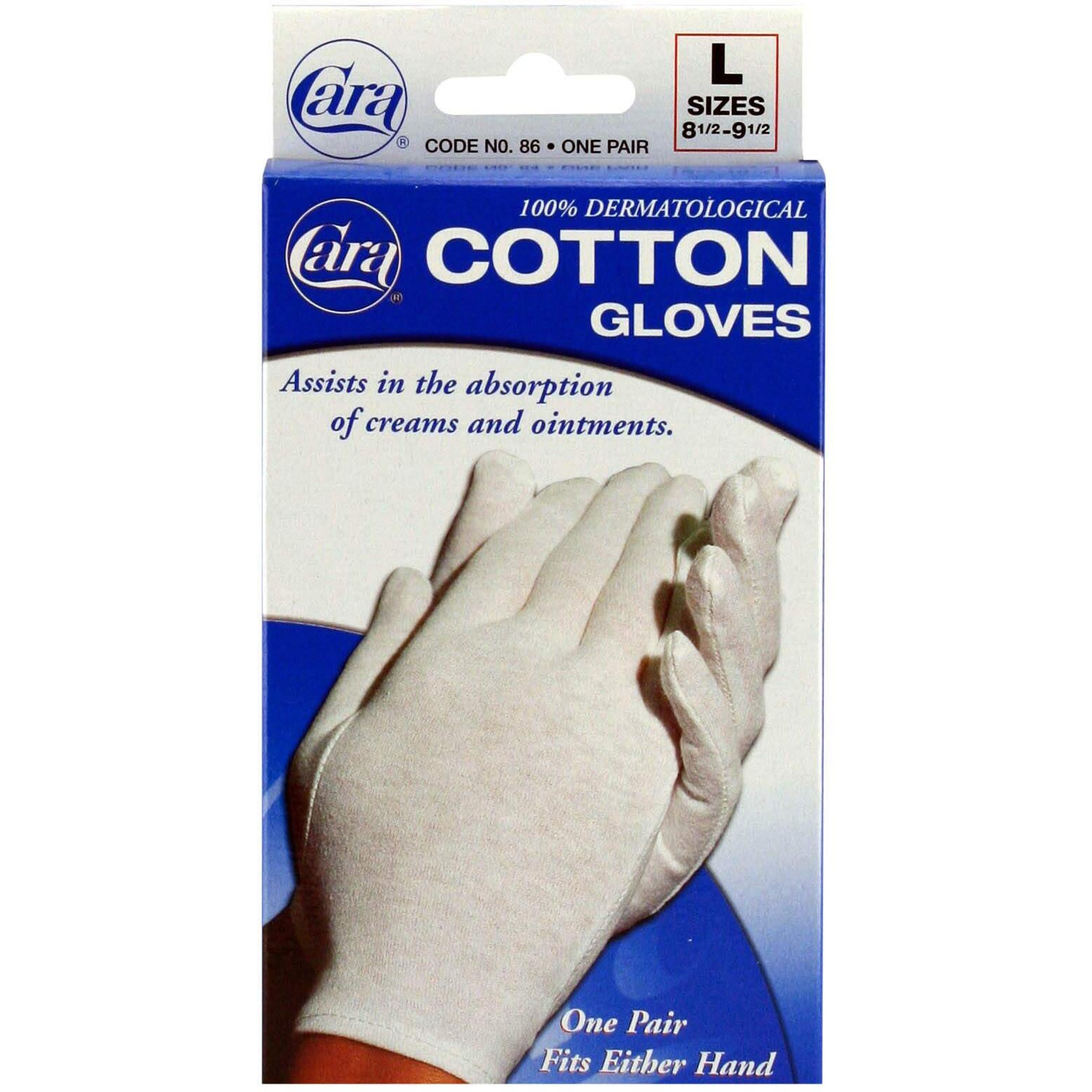 Cara Moisturizing Eczema 100% Premium Cotton Gloves, Large, White, 1 Pair
