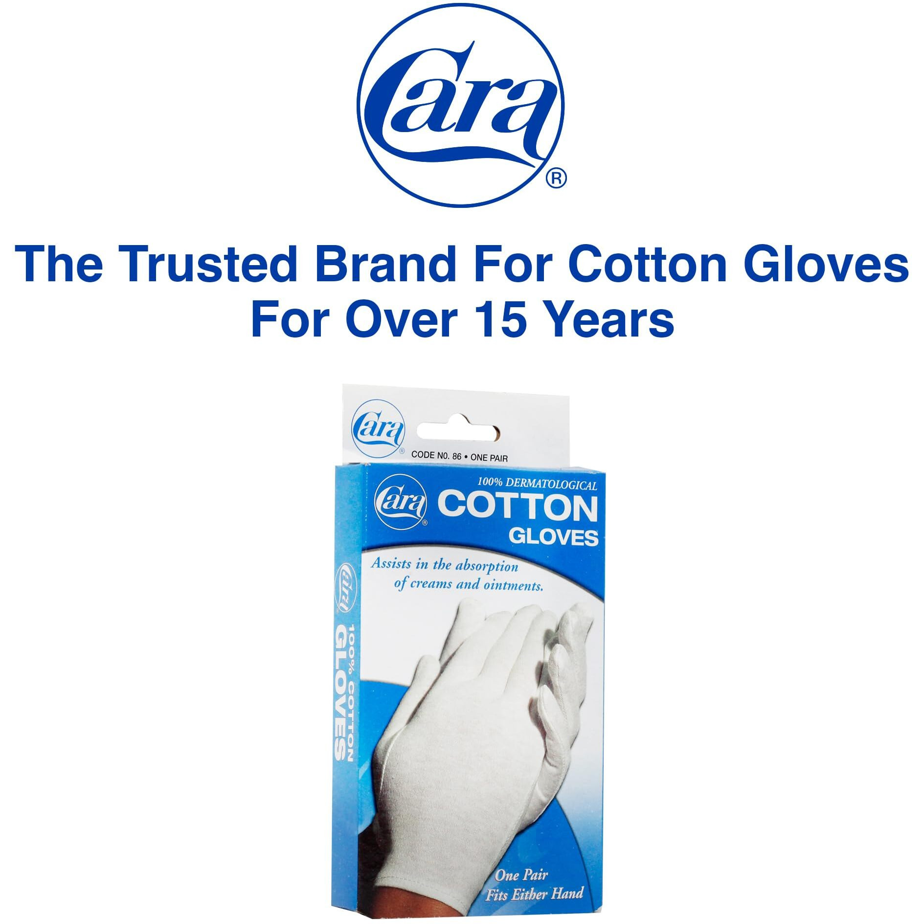 Cara Moisturizing Eczema 100% Premium Cotton Gloves, Large, White, 1 Pair