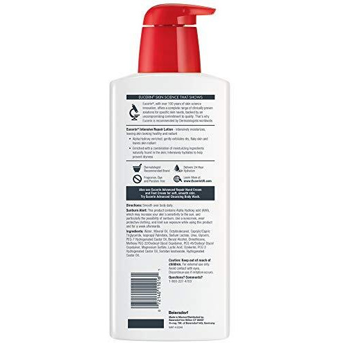 Eucerin Intensive Repair Body Lotion, Lotion for Very Dry Skin, 16.9 Fl Oz Pump Bottle