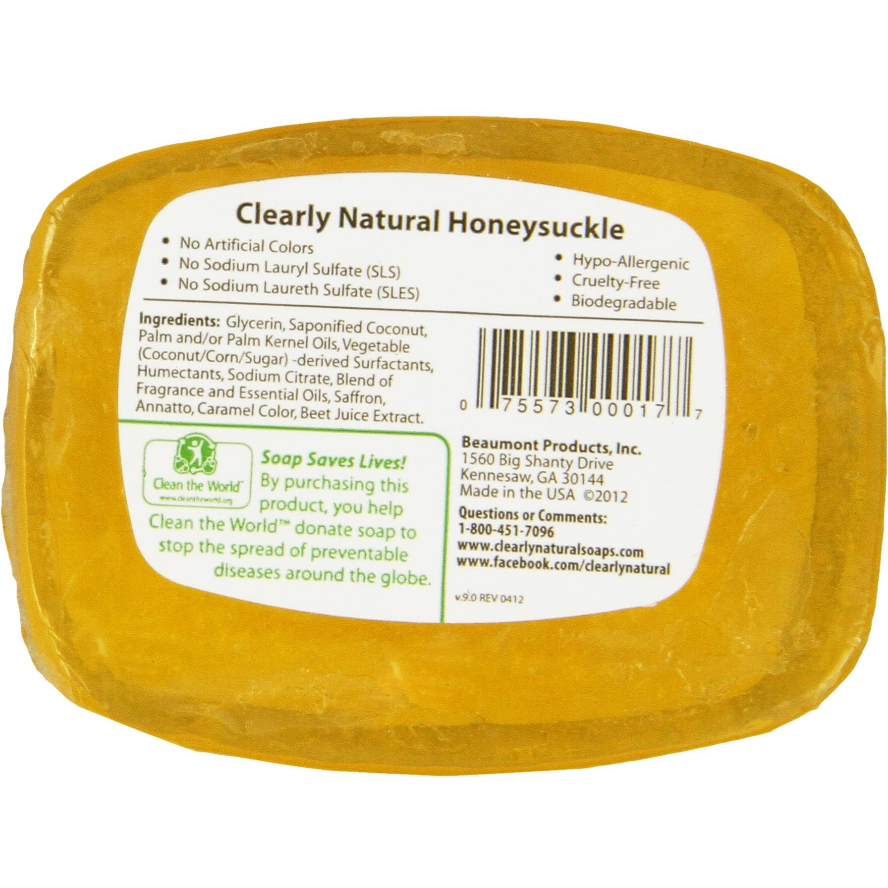 clearly Natural glycerine Bar Soap Honeysuckle - 4 Oz(D0102H54D72)