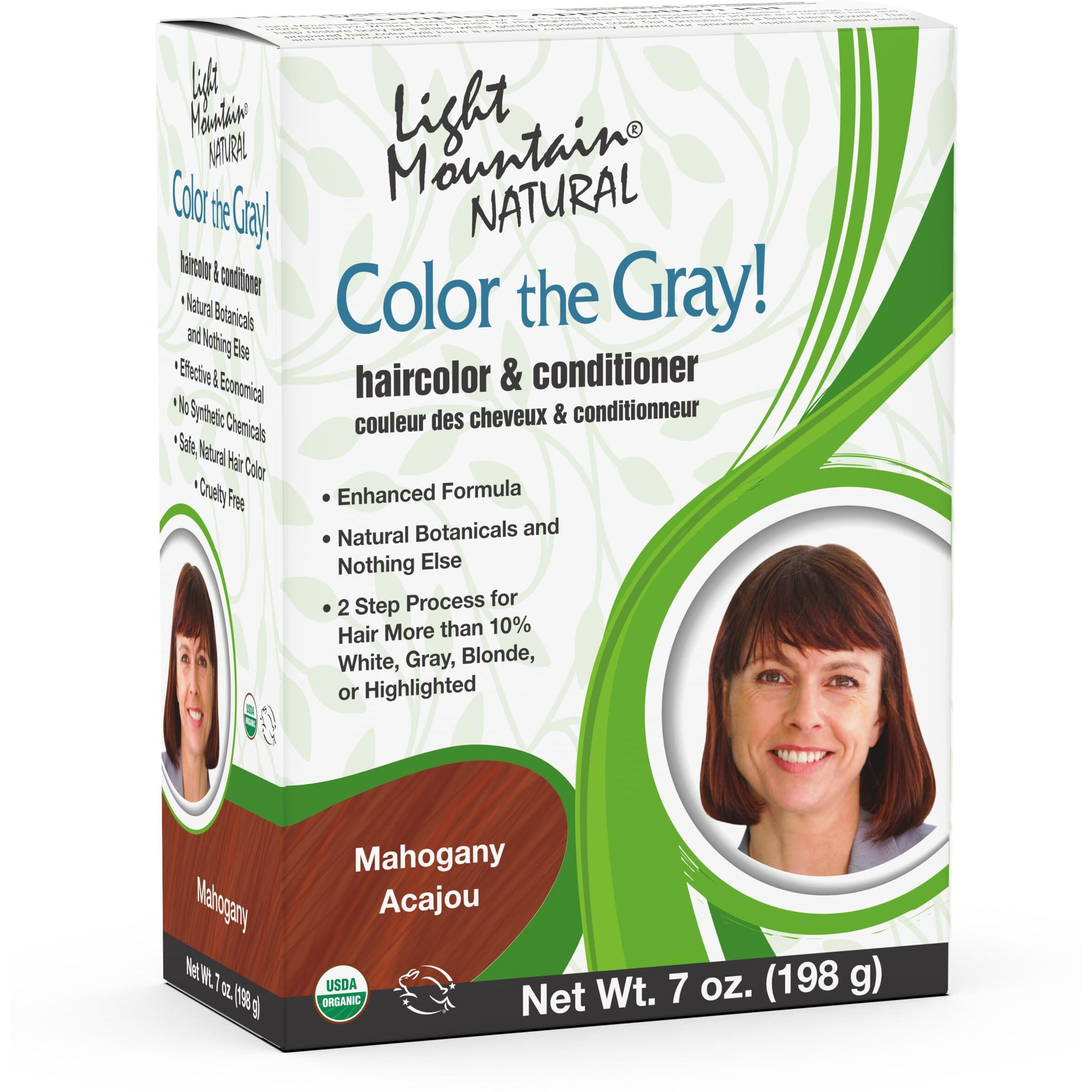 Light Mountain Henna Hair Color & Conditioner, Color the Gray - Mahogany Hair Dye for Men/Women, 2-Step Chemical-Free, Semi-Permanent Hair Color for White, Gray, and Blonde Hair, 7 Oz (Pack of 1)