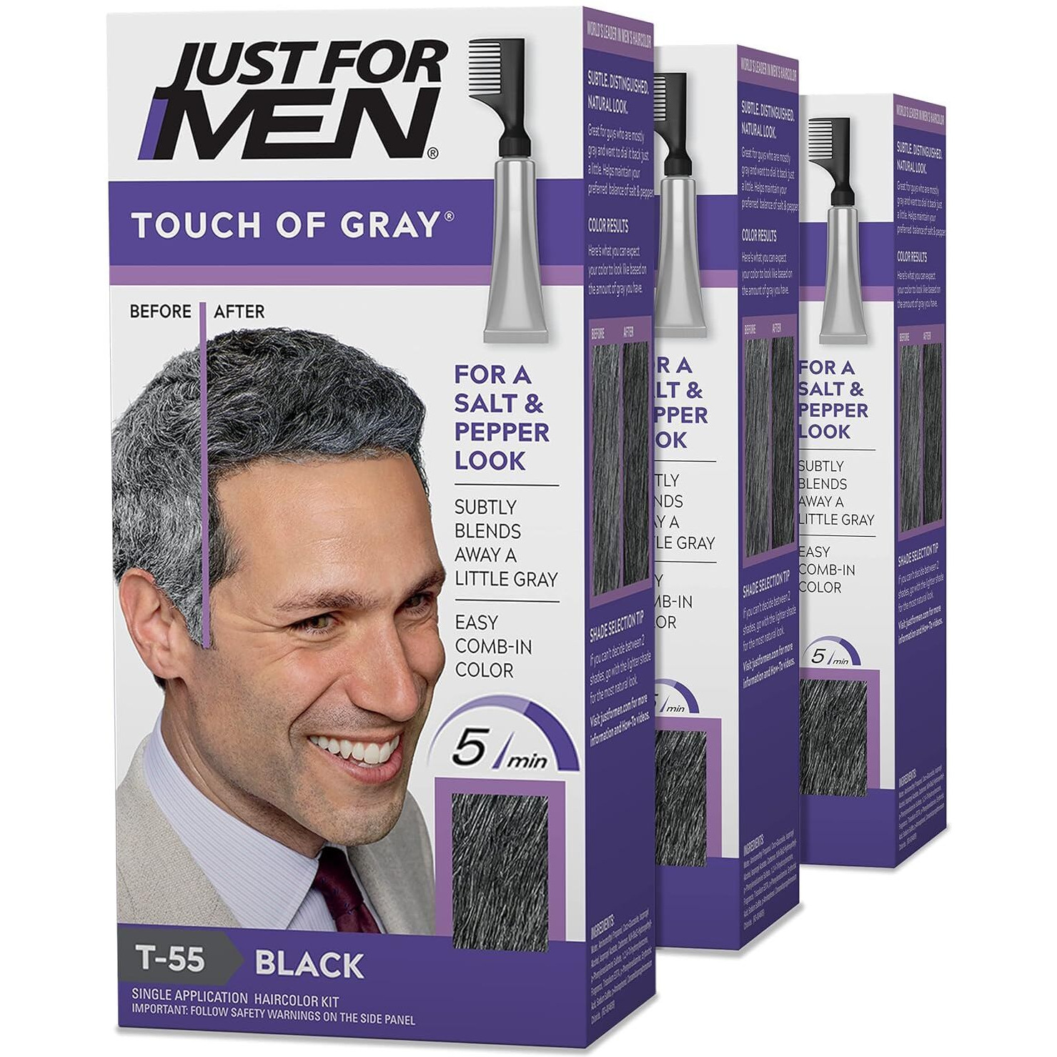 Just for Men Hair Color - Touch of Gray, Black-Gray. 3 Pack