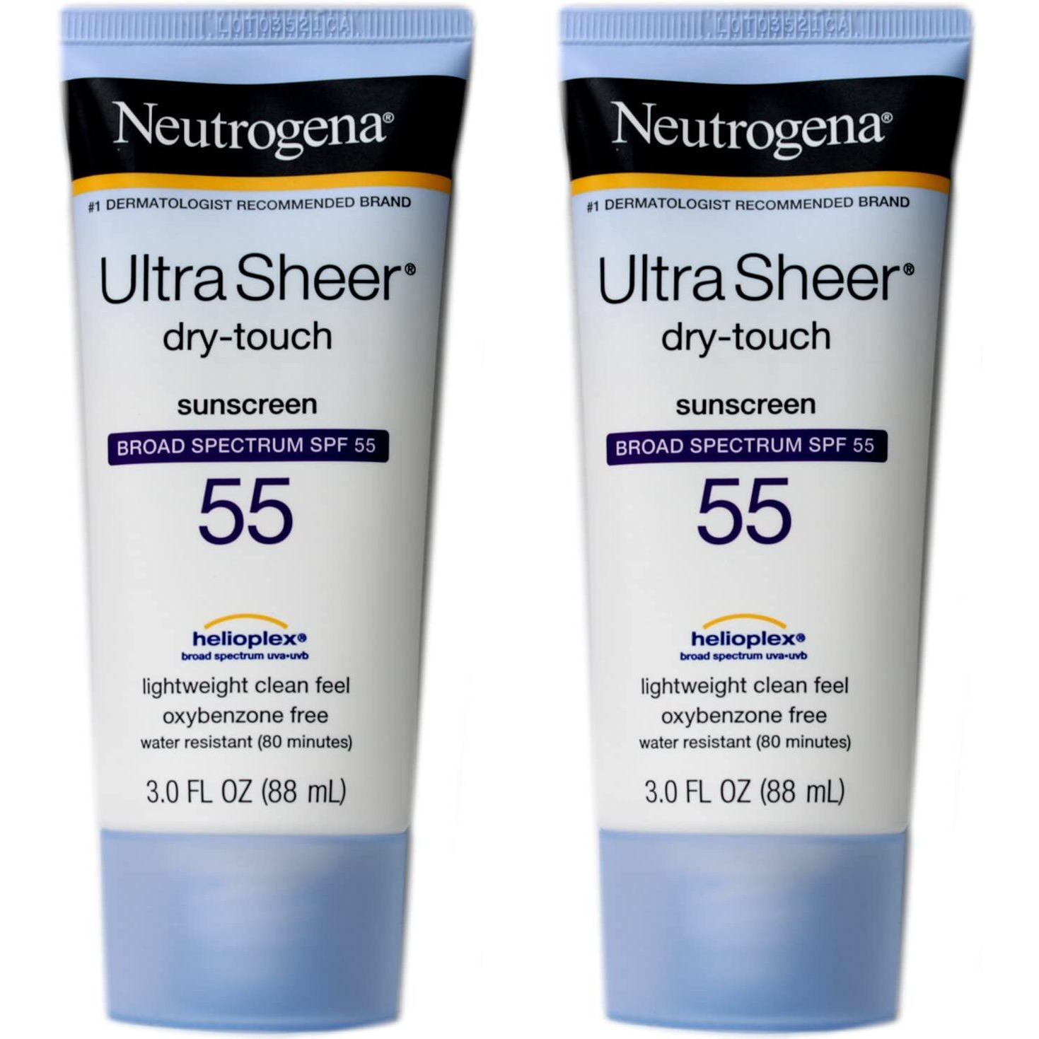 Neutrogena Ultra Sheer Dry-Touch Water Resistant and Non-Greasy Sunscreen Lotion with Broad Spectrum SPF 55, 3 fl. oz (Pack of 2)