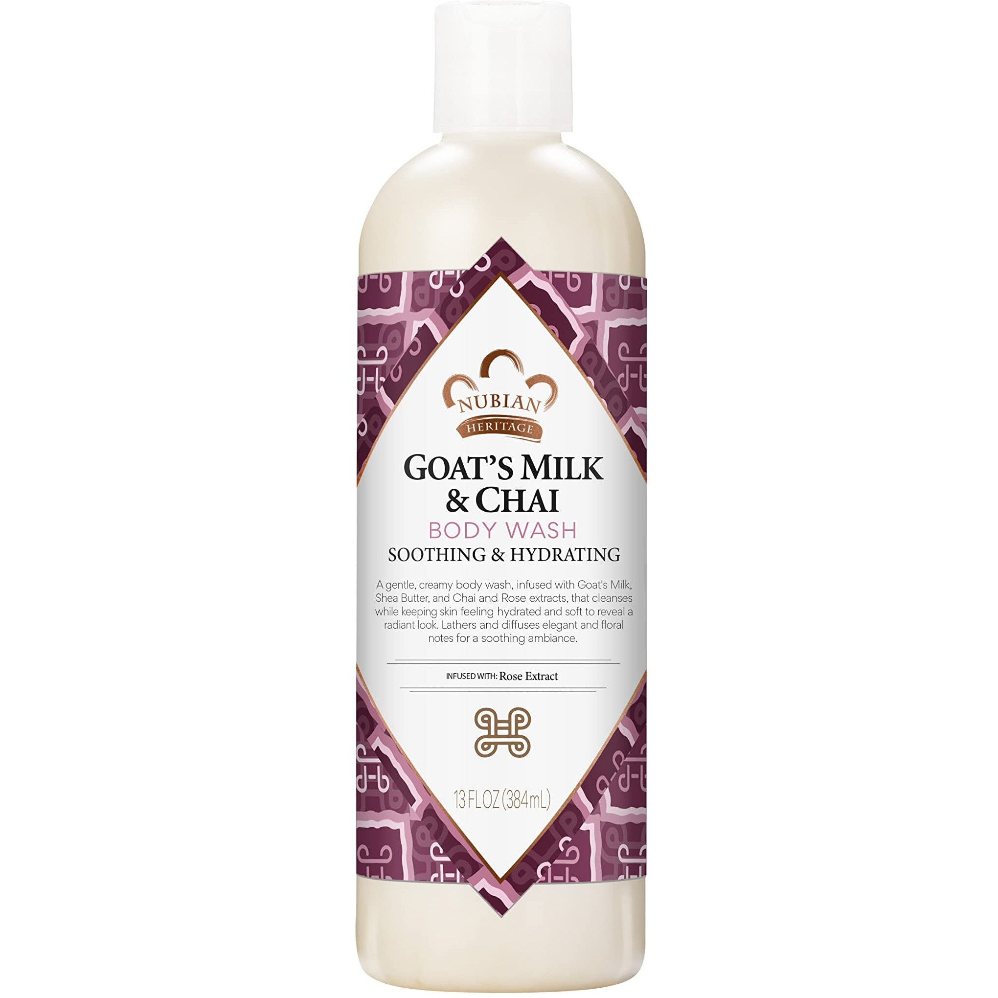 Nubian Heritage Body Wash Goats Milk and Chai Soothing & Hydrating Body Cleanser Made with Fair Trade Shea Butter, 13 oz