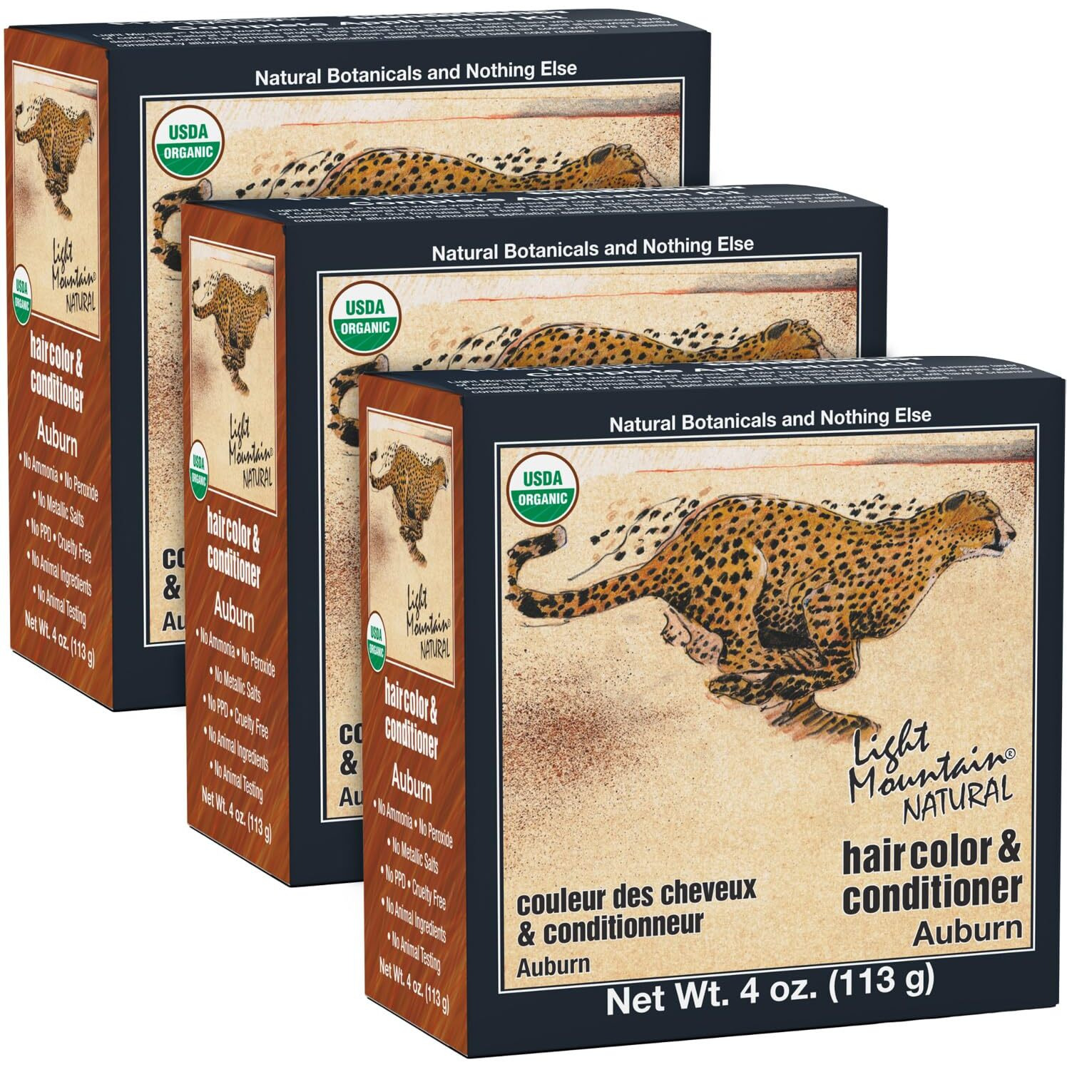 Light Mountain Henna Hair Color & Conditioner - Auburn Hair Dye for Men/Women, Organic Henna Leaf Powder and Botanicals, Chemical-Free, Semi-Permanent Hair Color, 4 Oz (Pack of 3)