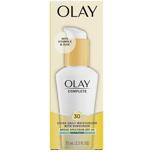 Olay Face Moisturizer Complete Daily Defense All Day Moisturizer With Sunscreen, SPF30, Sensitive Skin, 2.5 Fl Oz (Pack of 2)
