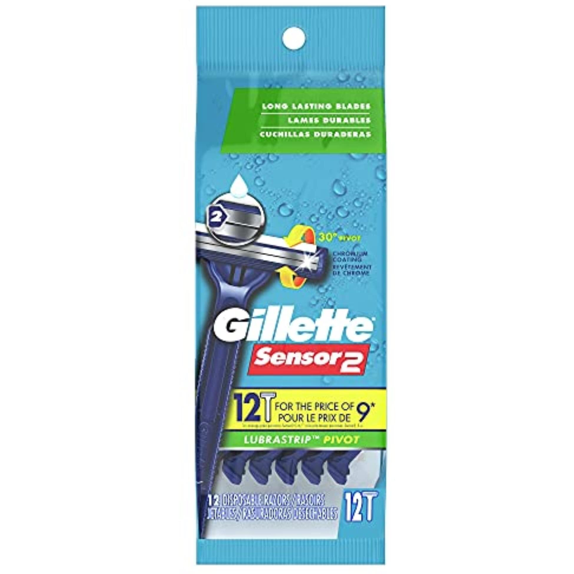 Gillette Sensor2 Pivoting Head + Lubrastrip Men's Disposable Razors, 12 Count (Pack of 3, Total 36 Razors)