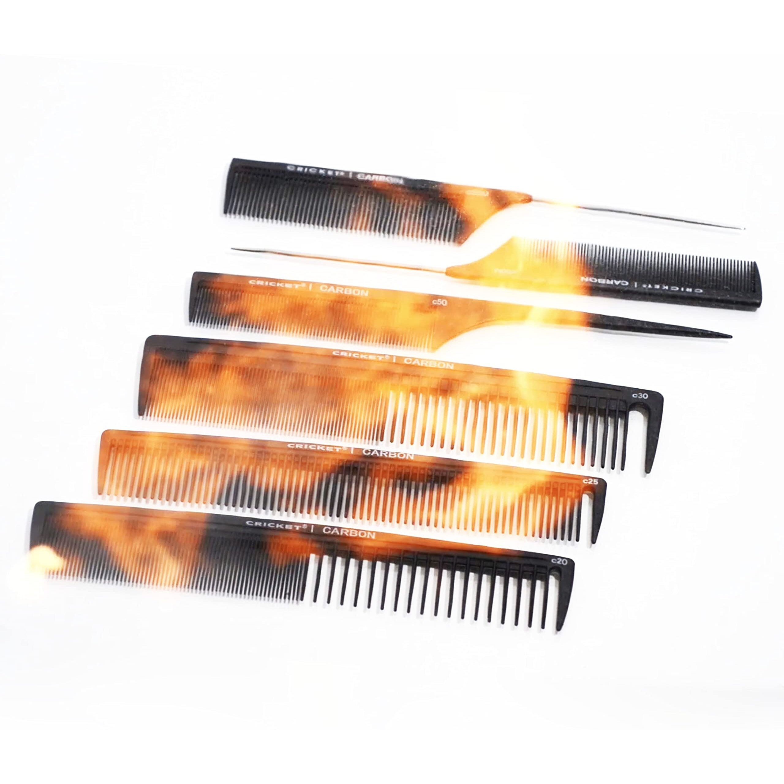 Carbon Comb Stylish 4-Pack Set by Cricket for Unisex - 4 Pc Set 1Pc All Purpose Cutting Comb - C20, 1Pc Multi Purpose Comb - C25, 1Pc Power Comb - C30, 1Pc Fine Toothed Rattail Comb - C50