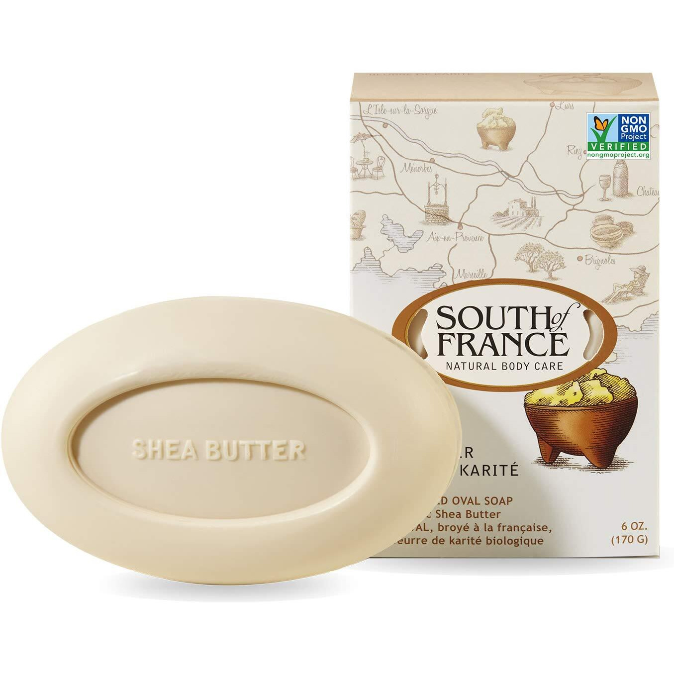 South Of France French Milled Vegetable Bar Soap, Shea Butter, 6 Oz