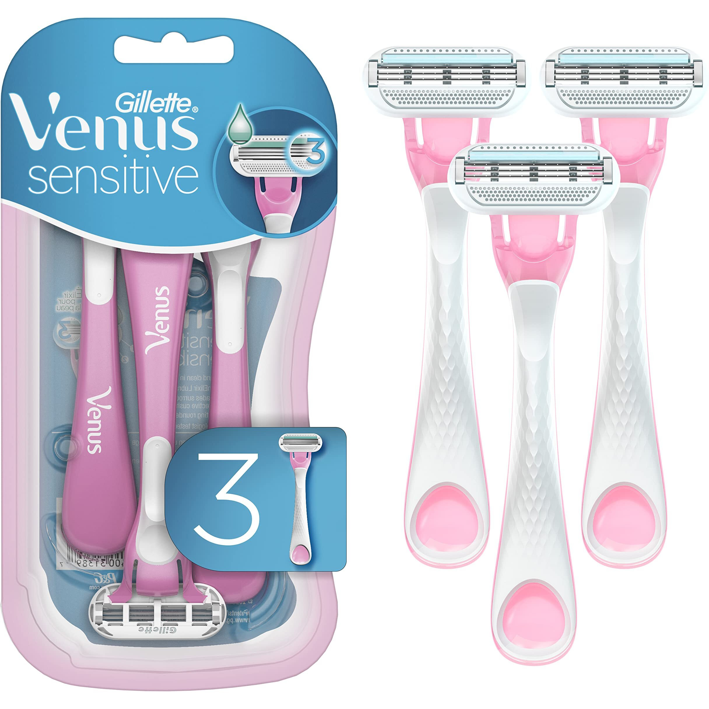 Gillette Venus Sensitive Women's Disposable Razors - Single Package of 3 Razors ( Packaging may vary )