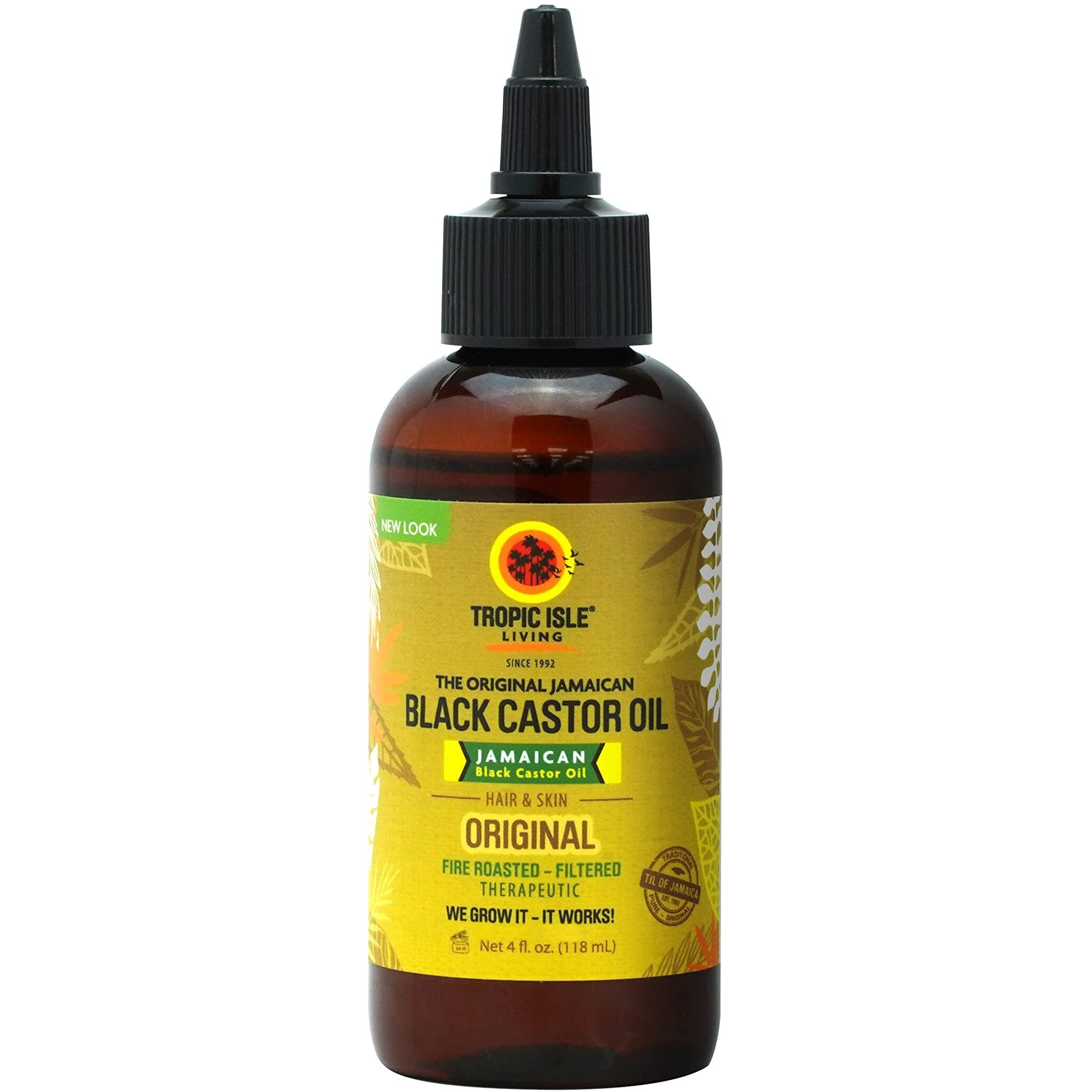 Tropic Isle Living Jamaican Black Castor Oil - Plastic PET Bottle 4oz | For Hair Growth, Skin Conditioning, Eyebrows & Eyelashes, Hair & Scalp Treatment Oil and Nail Care