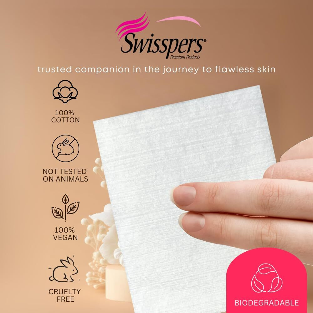 Swisspers Premium Facial Cleansing Pad, 100% Cotton, Ultra Soft, Extra Large, 50 White Pads per Reclosable Bag, 6 Bags (300 Pads Total)