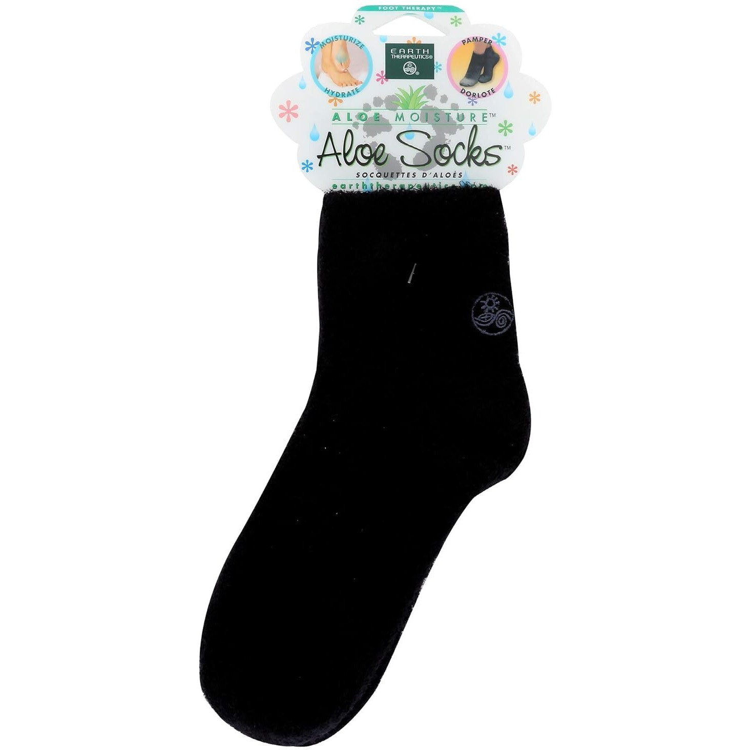 Earth Therapeutics Aloe Vera Socks - Infused with Natural Aloe Vera & Vitamin E - Helps Dry Feet, Cracked Heels, Calluses, Rough Skin, Dead Skin - Use with Your Favorite Lotions - Black