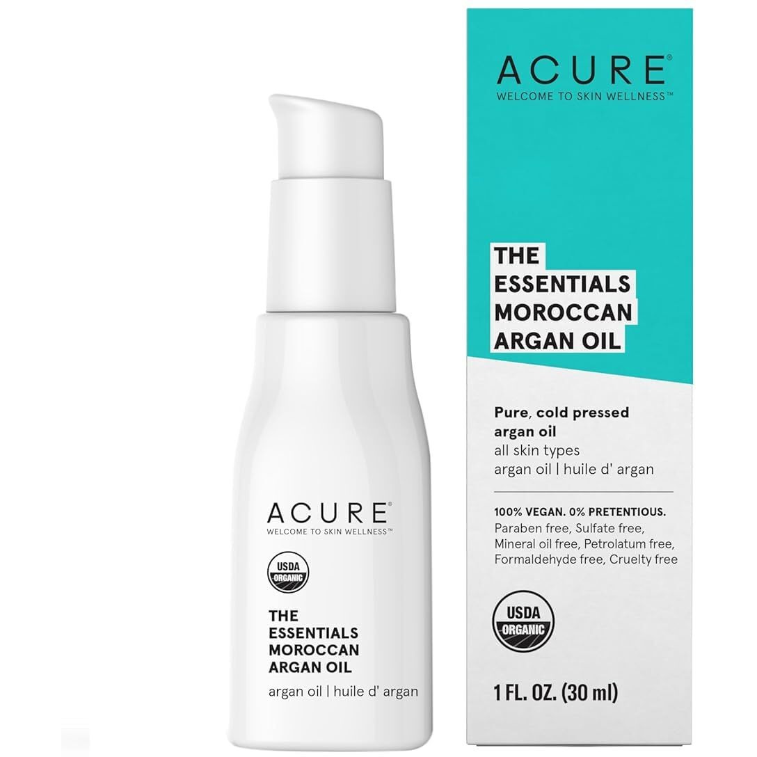 Acure The Essentials Moroccan Argan Oil - Rich in Vitamin E and Essential Fatty Acids - Hydrating & Soothing Multi-Purpose Oil For All Skin & Hair Type - All Natural Pure & Cold Pressed - 1 Fl Oz