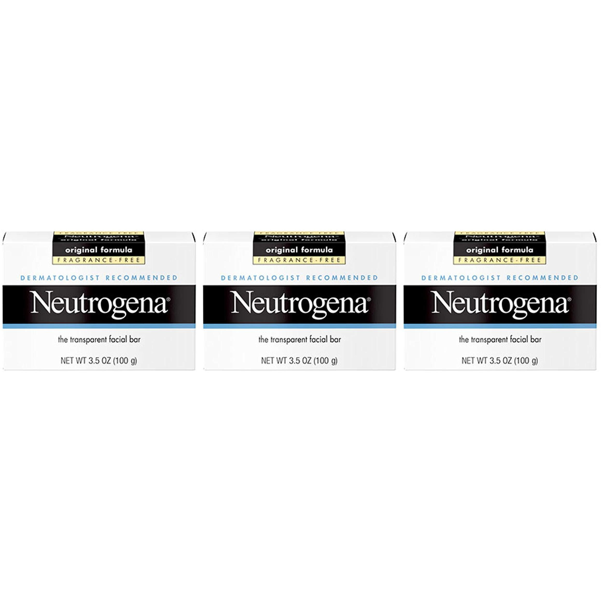 Neutrogena Original Amber Bar Fragrance-Free Facial Cleansing Bar with Glycerin, Pure & Transparent Gentle Face Wash Bar Soap, Free of Harsh Detergents, & Dyes, Hypoallergenic, 3.5 Oz (Pack of 3)