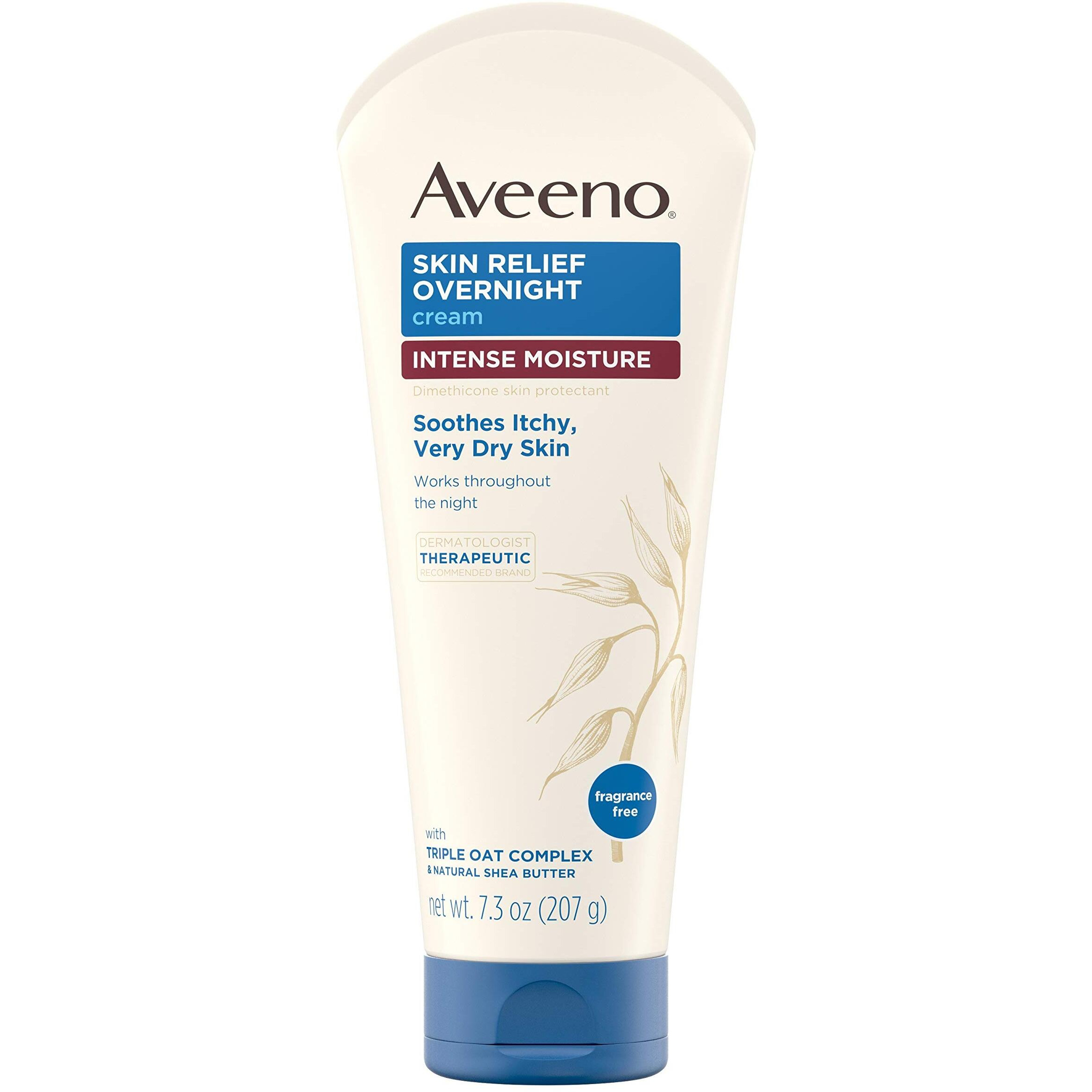 Aveeno Skin Relief Overnight Intense Moisture Cream with Triple Oat Complex & Natural Shea Butter, Therapeutic Dimethicone Skin Protectant for Dry Itchy Skin Relief, Fragrance- & Steroid-Free, 7.3 oz