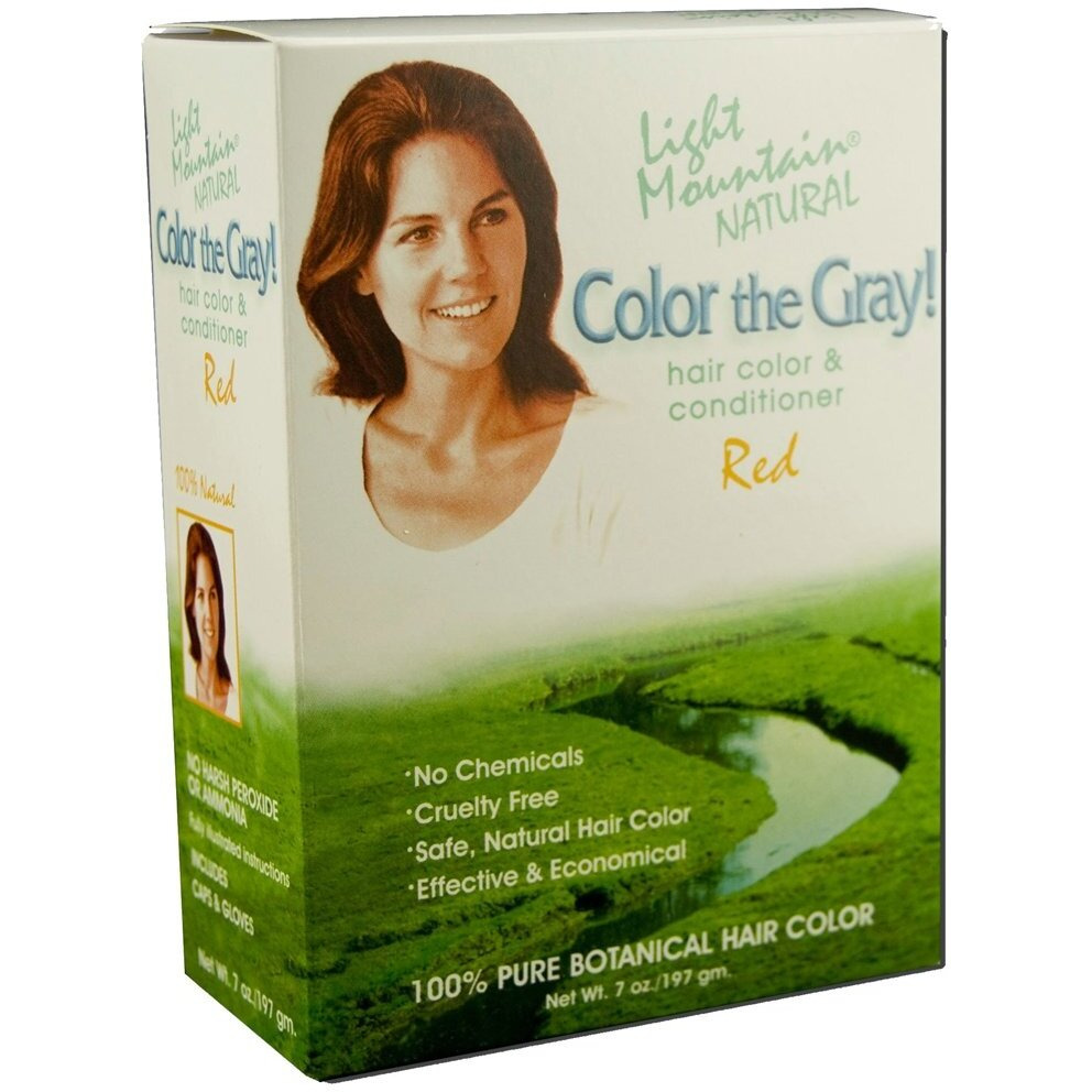 Light Mountain Henna Hair Color & Conditioner, Color the Gray - Red Hair Dye for Men/Women, 2-Step Chemical-Free, Semi-Permanent Hair Color for White, Gray, and Blonde Hair, 7 Oz