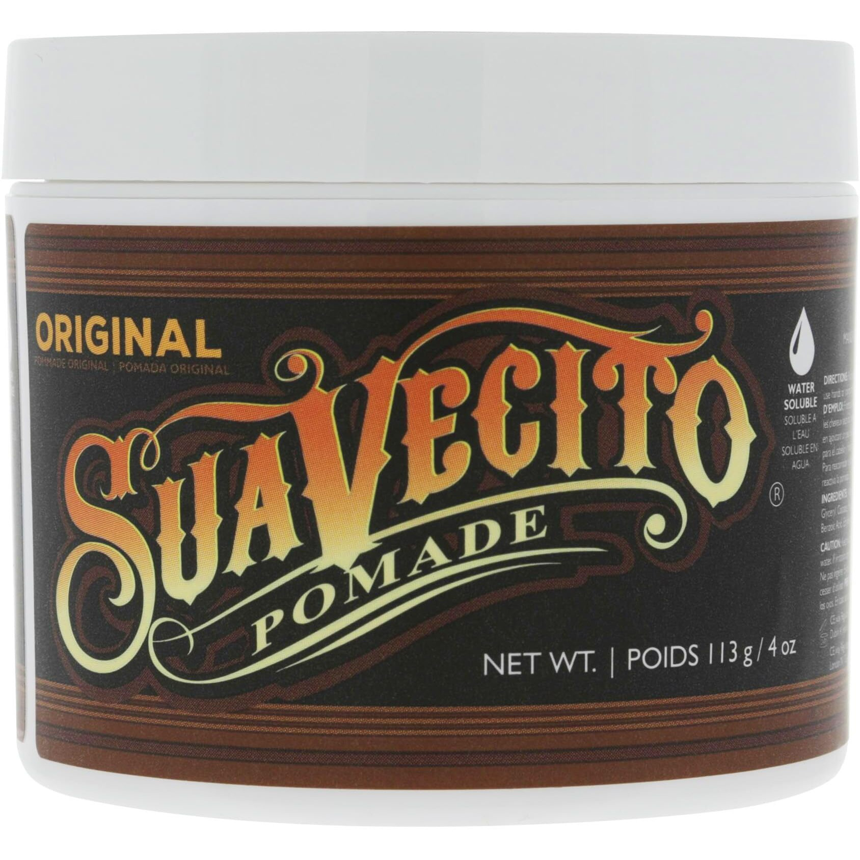 Suavecito Pomade Original For Men 4 oz, 1 Pack - Medium Shine Water Based Wax Like Flake Free Hair Gel - Easy To Wash Out - All Day Hold For All Hairstyles