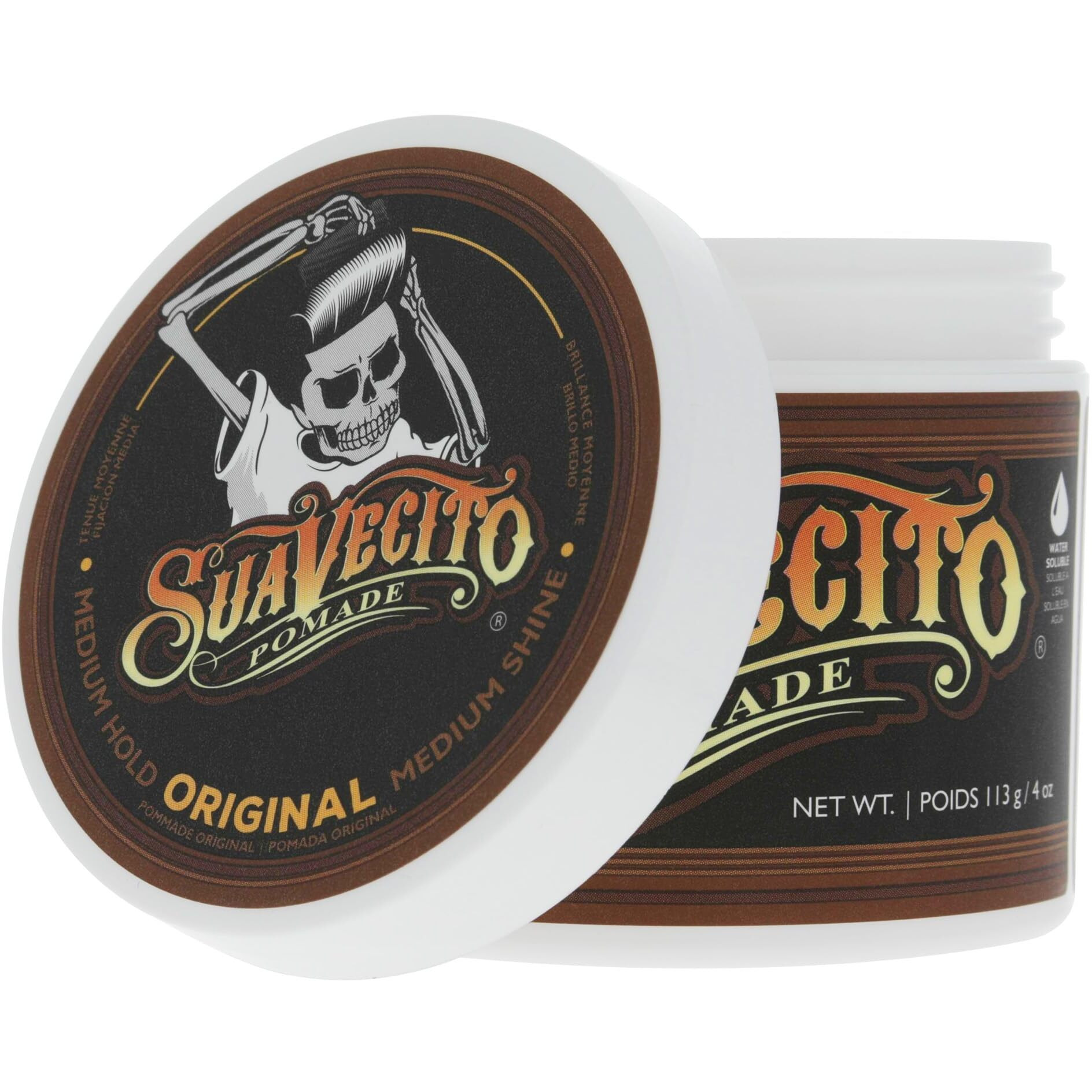 Suavecito Pomade Original For Men 4 oz, 1 Pack - Medium Shine Water Based Wax Like Flake Free Hair Gel - Easy To Wash Out - All Day Hold For All Hairstyles
