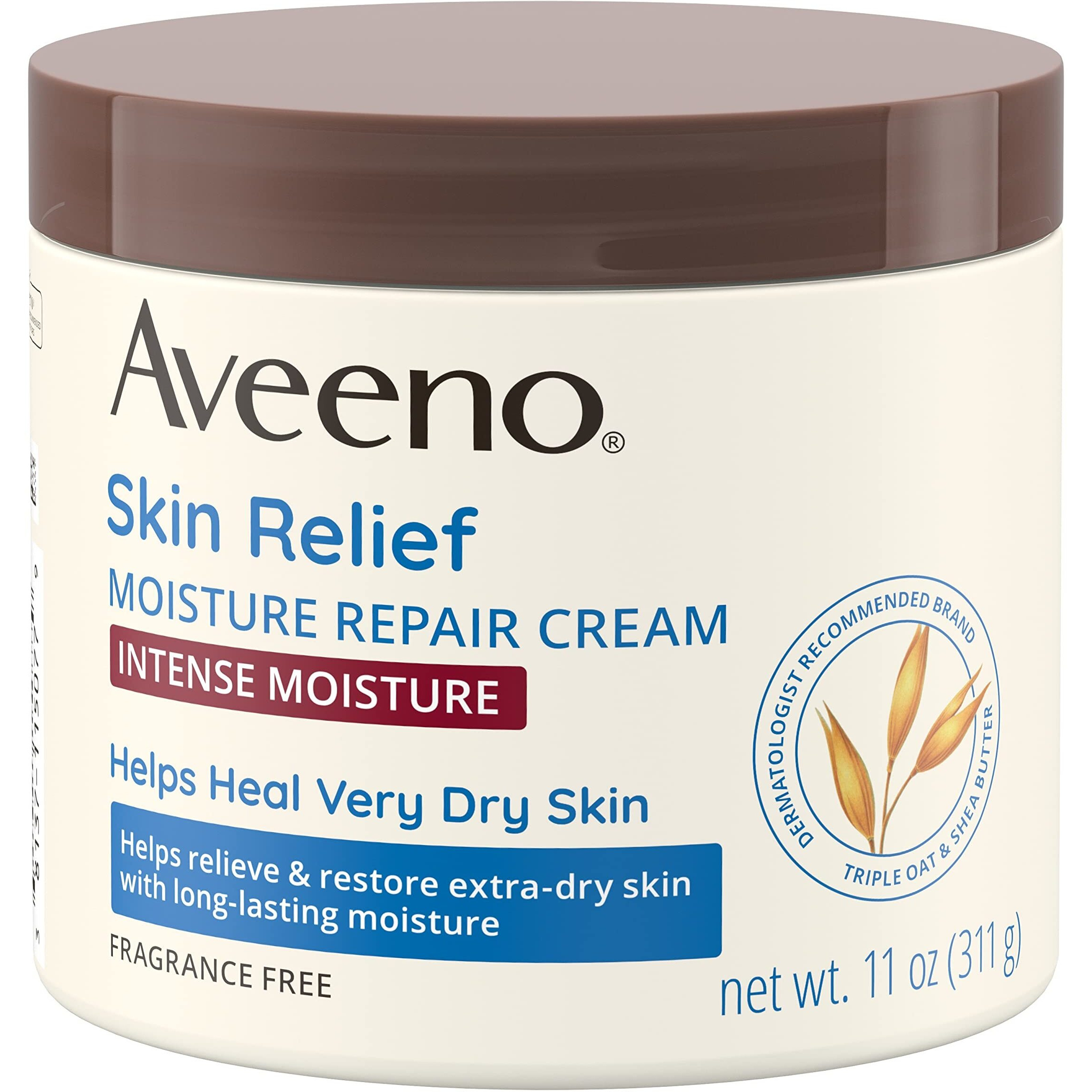Aveeno Skin Relief Intense Moisture Repair Body Cream with Triple Oat & Shea Butter Formula, Helps Relieve & Restore Extra-Dry Skin with Long-Lasting Moisture, Fragrance-Free, 11 oz
