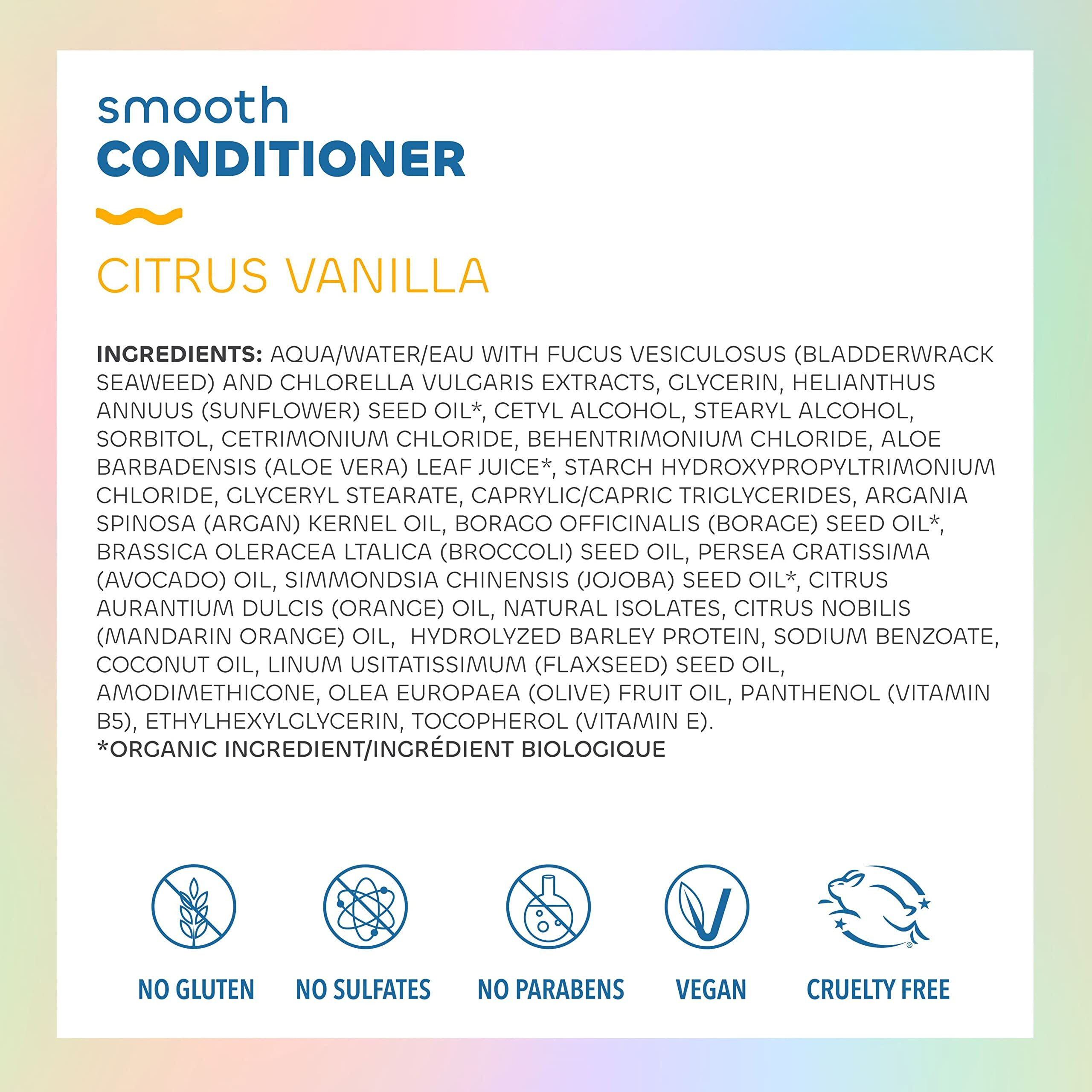 Seaweed Bath Co. Smooth Conditioner, Citrus Vanilla Scent, 12 Ounce, Sustainably Harvested Seaweed, Borage and Broccoli Seed Oils, For Curly and Frizzy Fine Hair