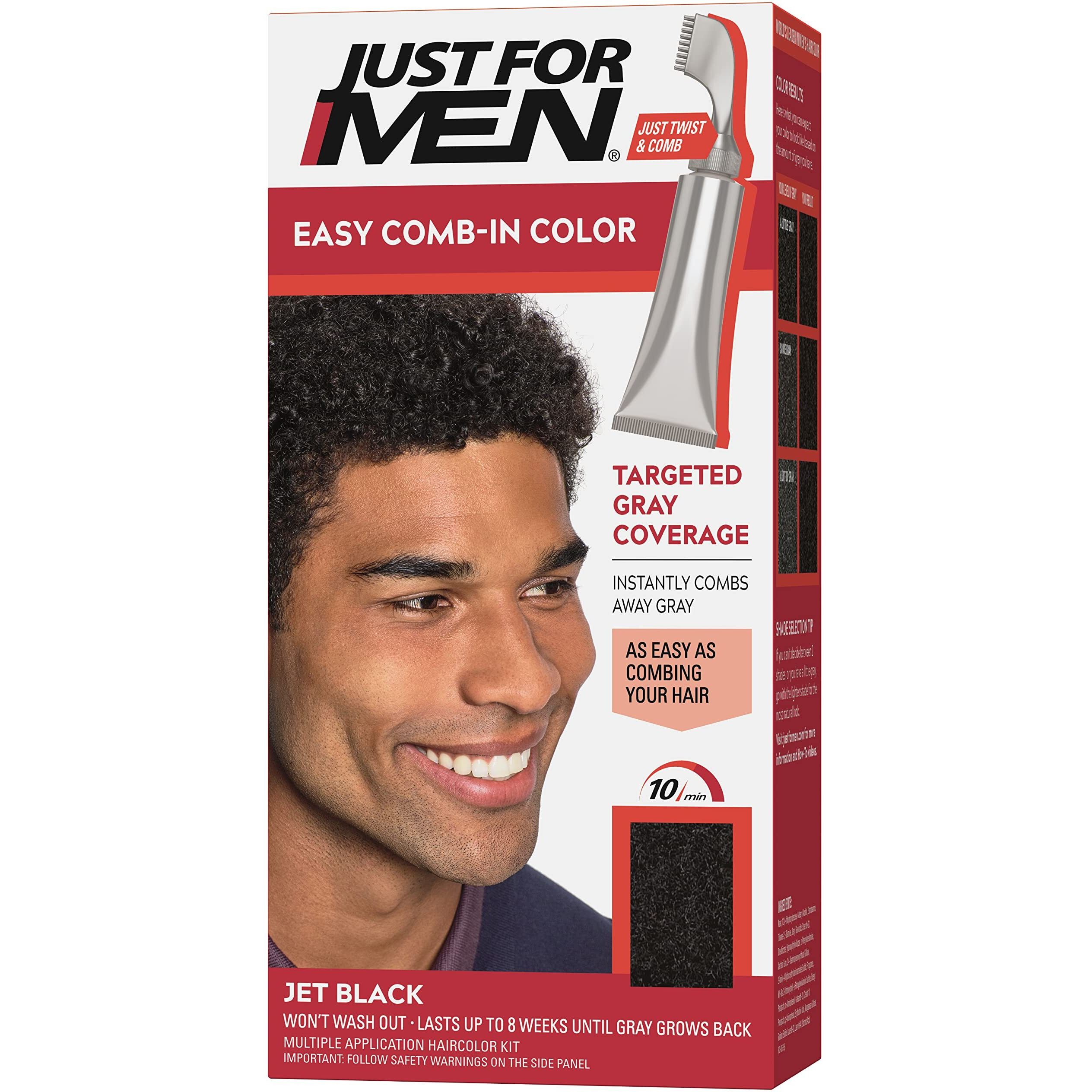 Just For Men Easy Comb-In Color Mens Hair Dye, Easy No Mix Application with Comb Applicator - Jet Black, A-60, Pack of 1