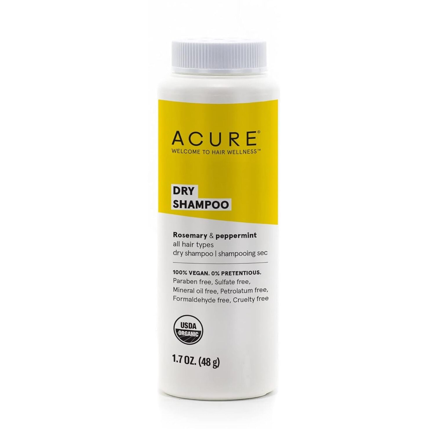 Acure Dry Shampoo - All Hair Types | 100% Vegan | Certified Organic | Rosemary & Peppermint - Absorbs Oil & Removes Impurities Without Water | 1.7 Oz