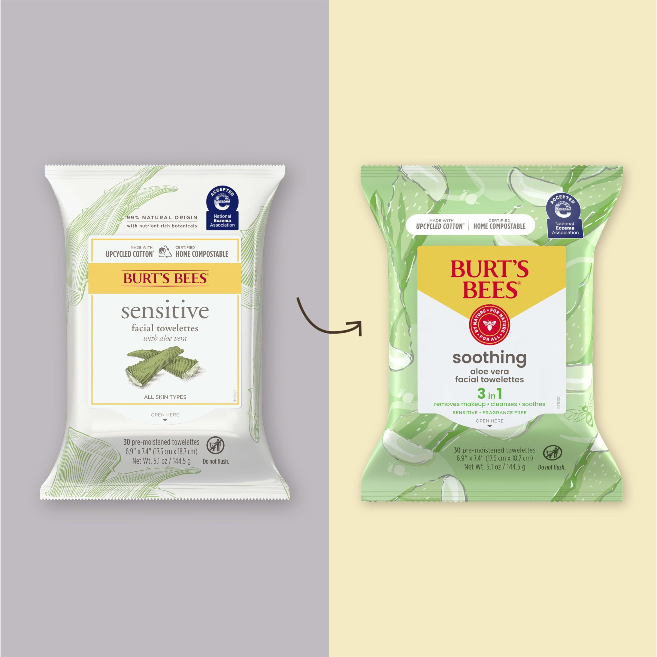 Soothing Facial Towelettes Sensitive - Aloe Vera by Burts Bees for Unisex - 30 Count Towelettes