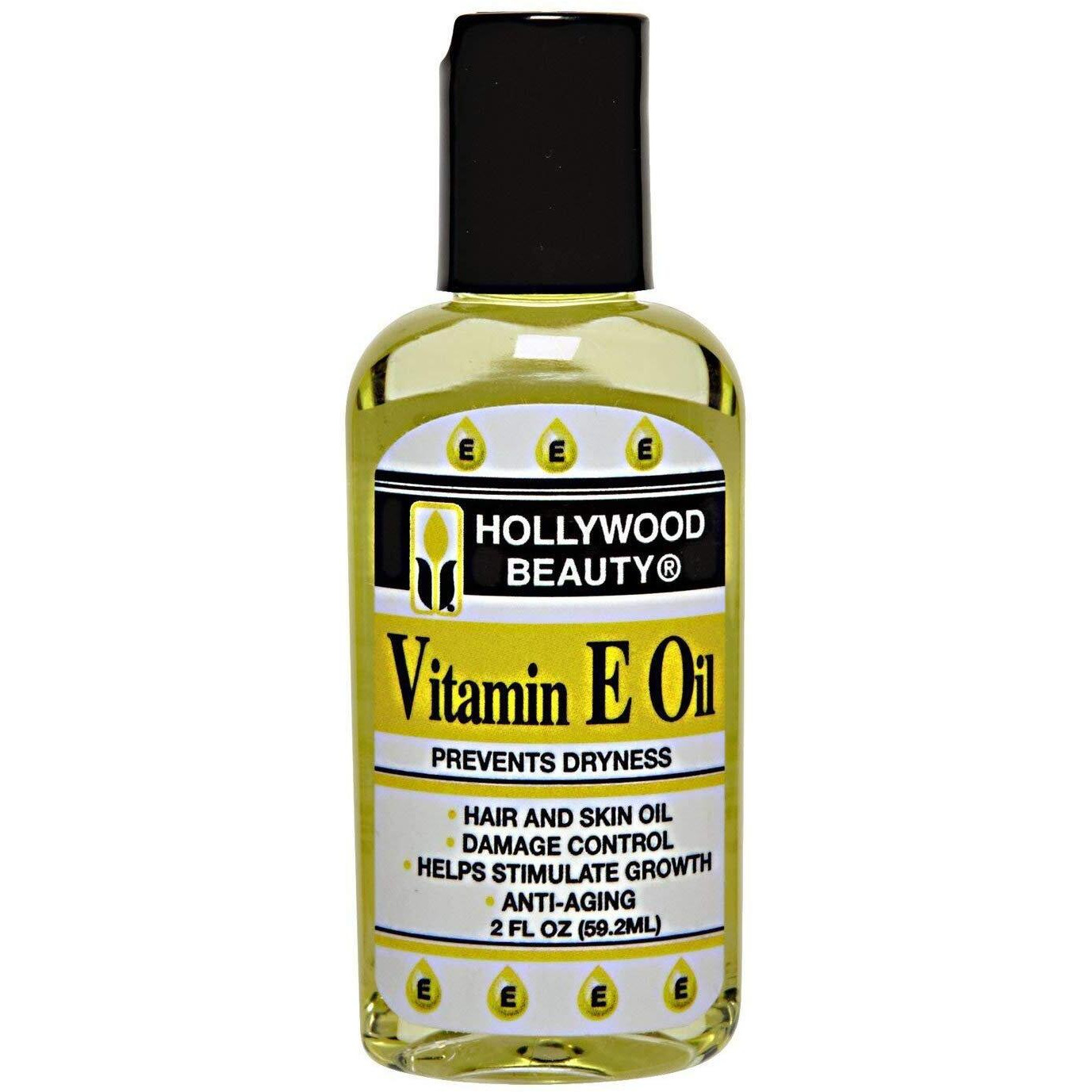 Hollywood Beauty Vitamin E Hair & Skin Oil, 2oz Bottle, Prevents Dryness for Hair and Skin, Stimulates Healthy Hair Growth, Repairs Damaged Skin, Anti-Aging