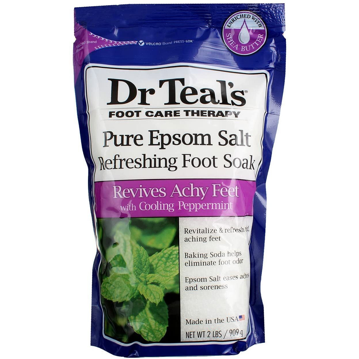Dr Teal's Pure Epsom Salt Cooling Foot Soak, Refresh & Revitalize with Peppermint & Baking Soda, 2 lbs