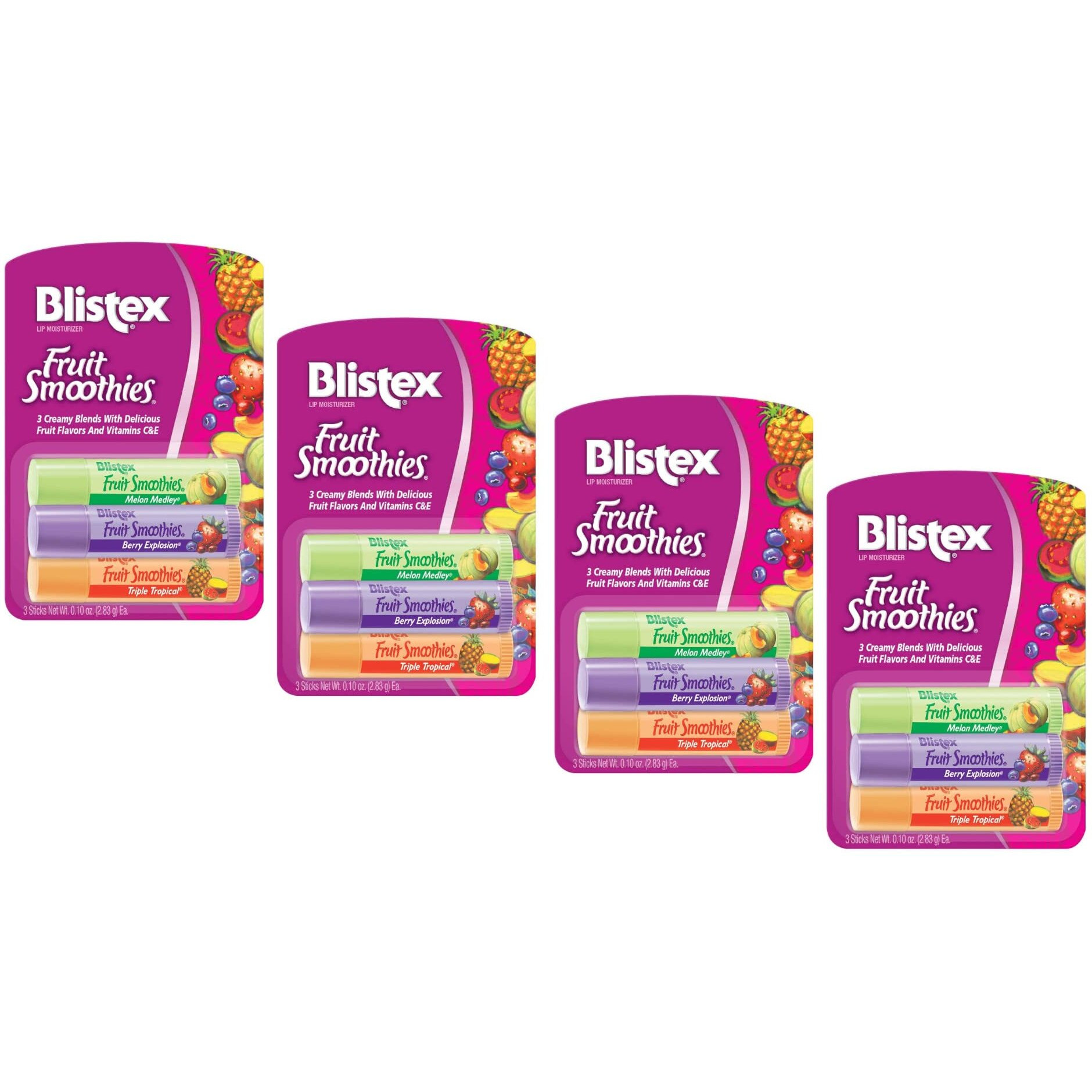 Blistex Fruit Smoothies Lip Moisturizers 3 Sticks 0.10 oz each Pack of 4