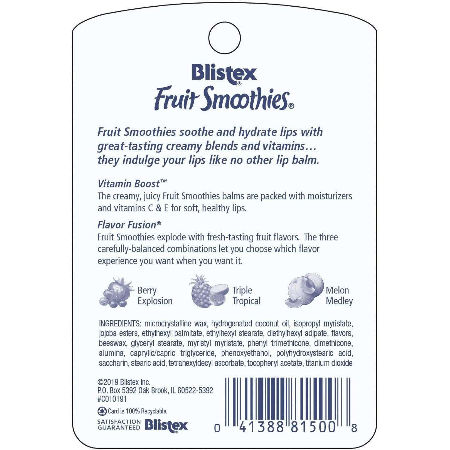 Blistex Fruit Smoothies Lip Moisturizers 3 Sticks 0.10 oz each Pack of 4