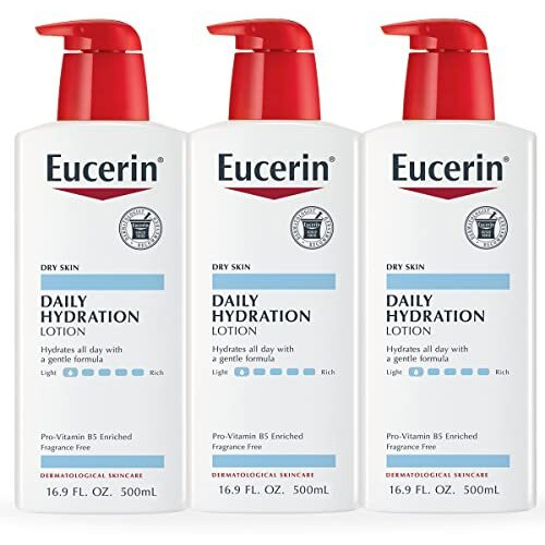 Eucerin Daily Hydration Lotion - Light-weight Full Body Lotion for Dry Skin - 16.9 fl. oz. Pump Bottle (Pack of 3)