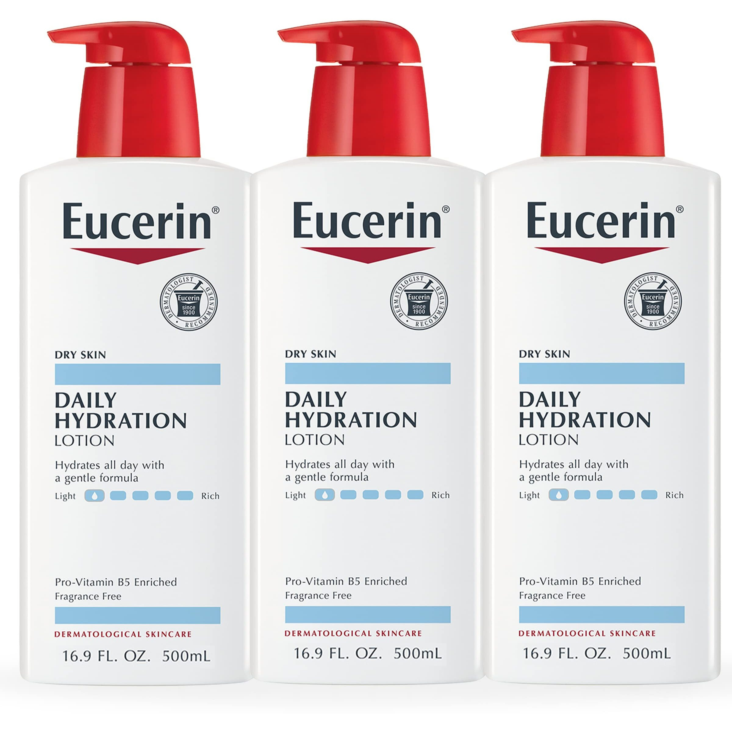 Eucerin Daily Hydration Lotion - Light-weight Full Body Lotion for Dry Skin - 16.9 fl. oz. Pump Bottle (Pack of 3)