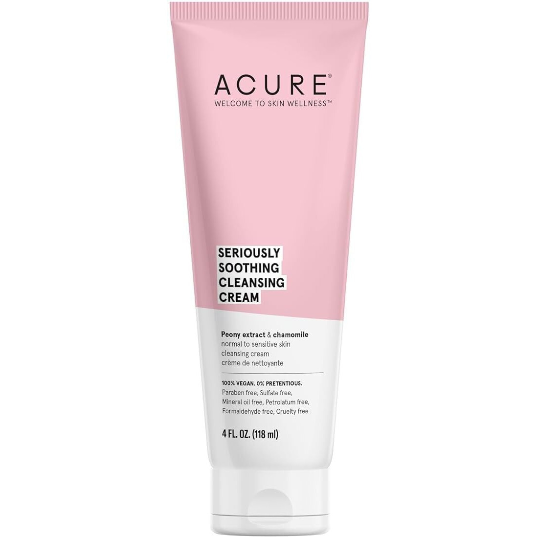 ACURE Seriously Soothing Cleansing Cream | 100% Vegan | For Dry to Sensitive Skin | Peony Extract & Chamomille - Soothes , Hydrates & Cleanses | 4 Fl Oz