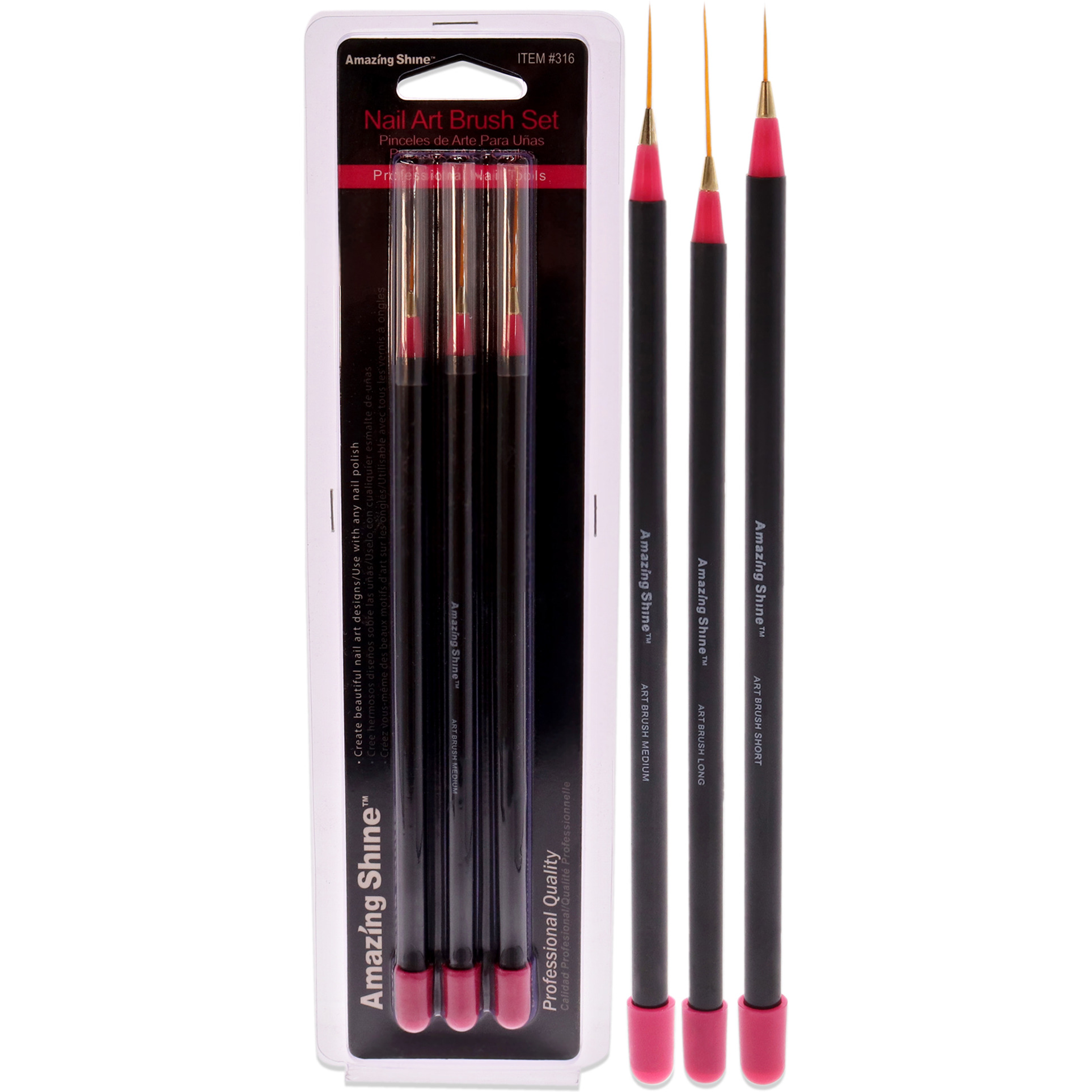 Amazing Shine Professional 3 Piece Nail Art Brush Set by Amazing Shine for Women - 3 Pc Nail Art