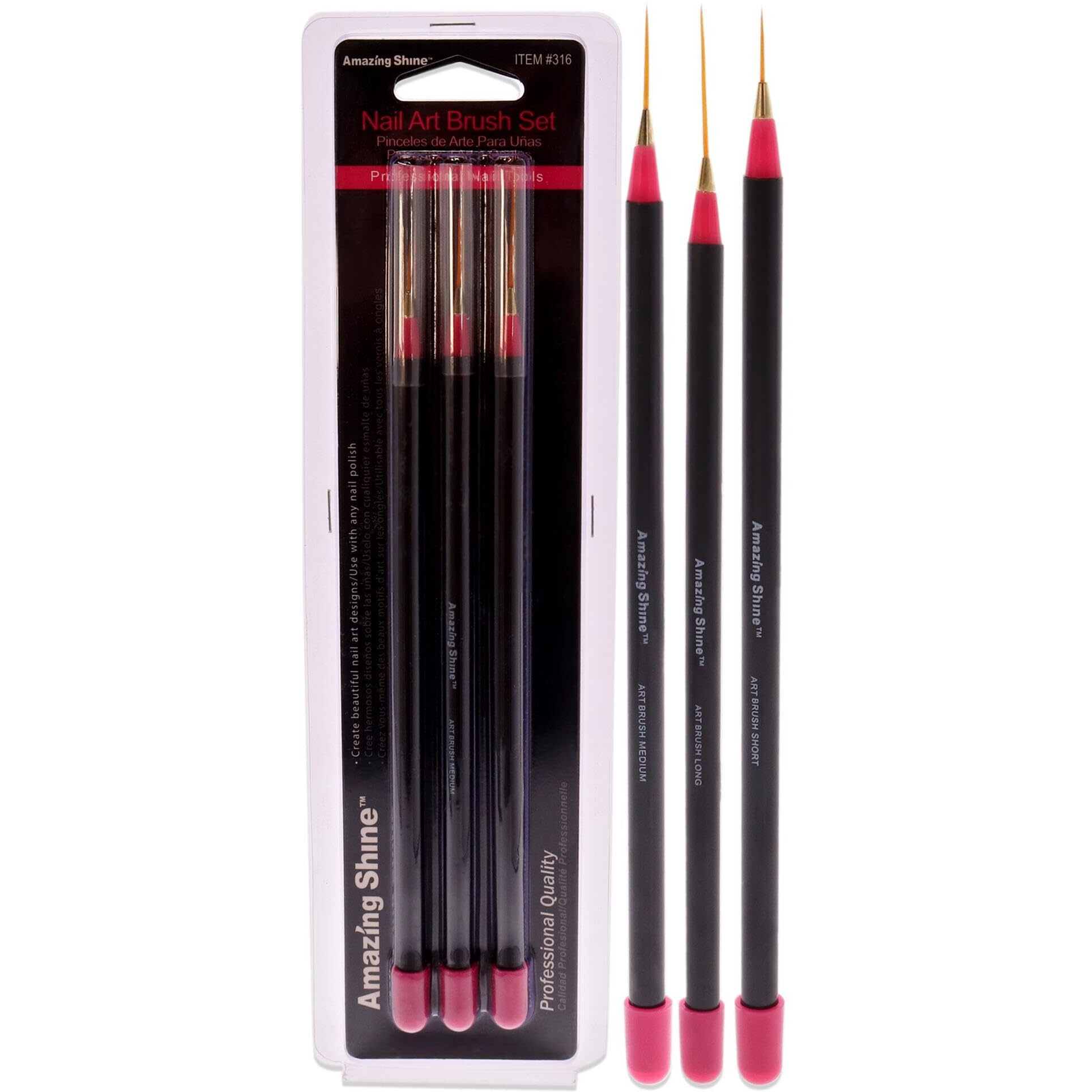 Amazing Shine Professional 3 Piece Nail Art Brush Set by Amazing Shine for Women - 3 Pc Nail Art